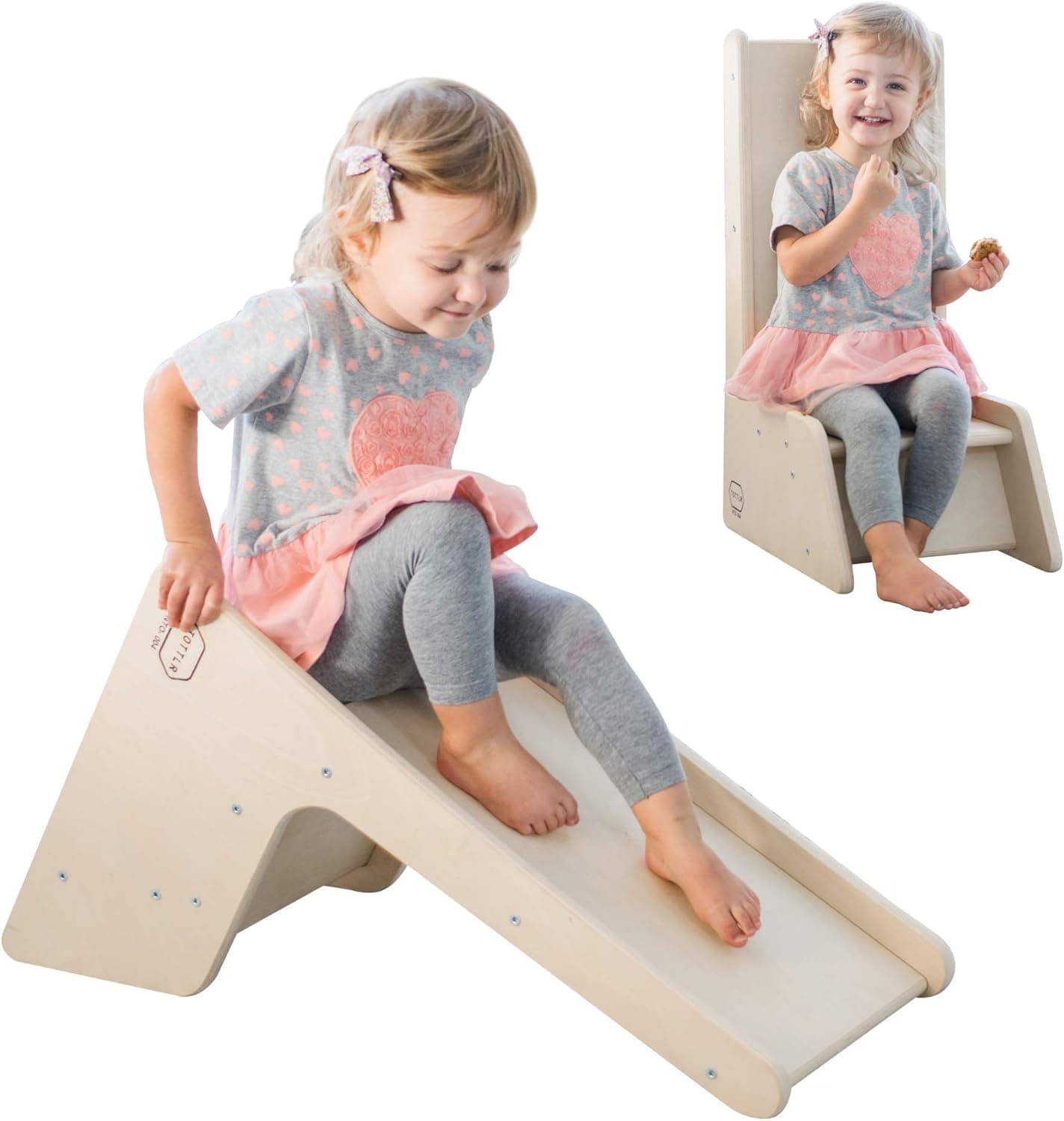 Tottlr All Wooden Birch Toddler Exercise Development Milestone Activity Convertible Small Slide and Play Chair Designed by Child Psychology Experts