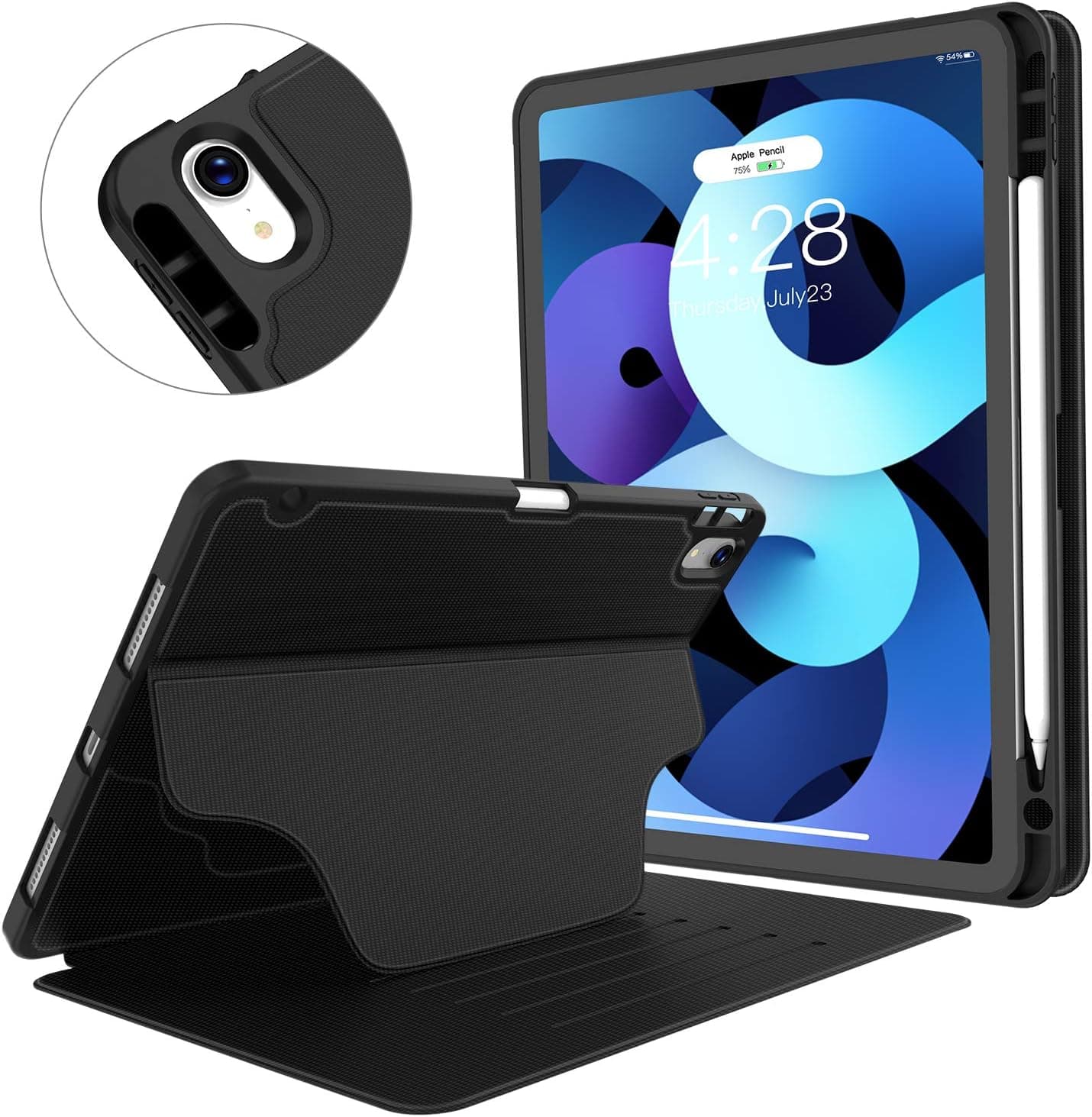 Soke Case for iPad Air 5th/4th Generation 10.9 Inch (2022/2020 Released) - [Built-in Pencil Holder + 6 Magnetic Stand Angles + 360 Full Protection], NOT Support AUTO Wake/Sleep, Black