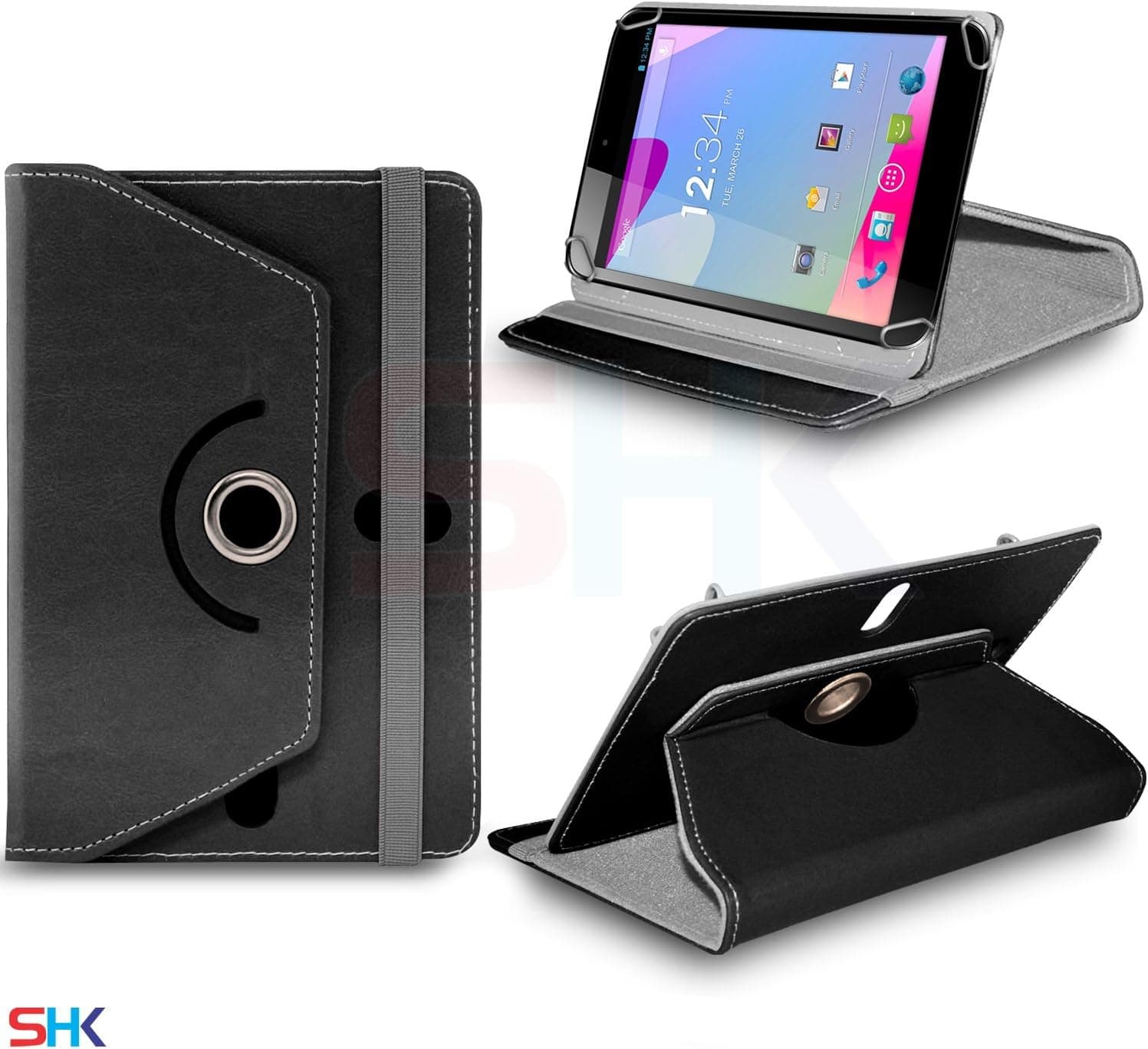 BLU Life View Tab 8.0" Inch BLACK 360 Degree Rotating Tablet Case PU Leather Flip Wallet Spring Stand Case Cover (SHK8) SVL104 BY SHUKAN, (BLACK)