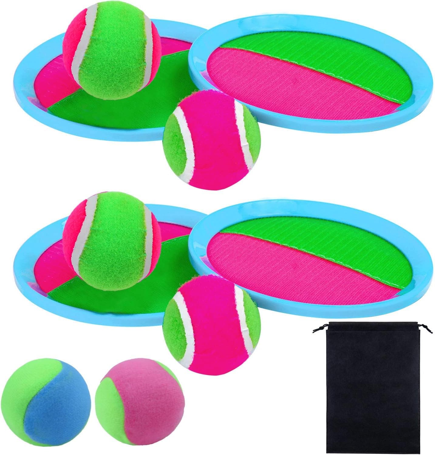 Aneco Toss and Catch Ball Set Toys Self Stick Paddle Game Set for Sports, Beach and Game Prizes with Storage Bag, 4 Paddles and 6 Balls