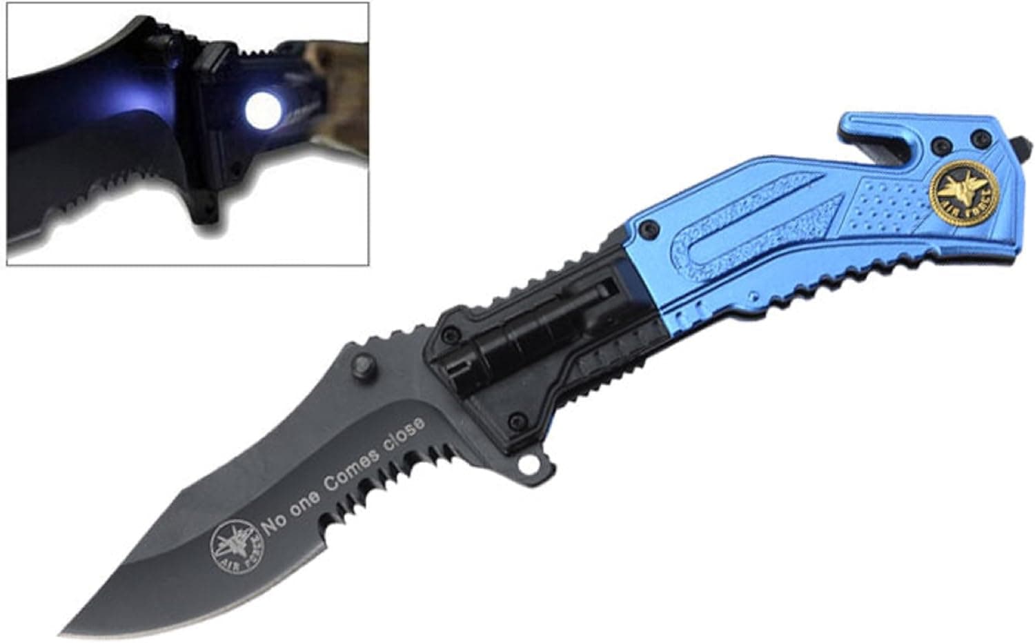 4.5" US AIR FORCE LED RESCUE FOLDING KNIFE - FREE AIR FORCE CAP HAT
