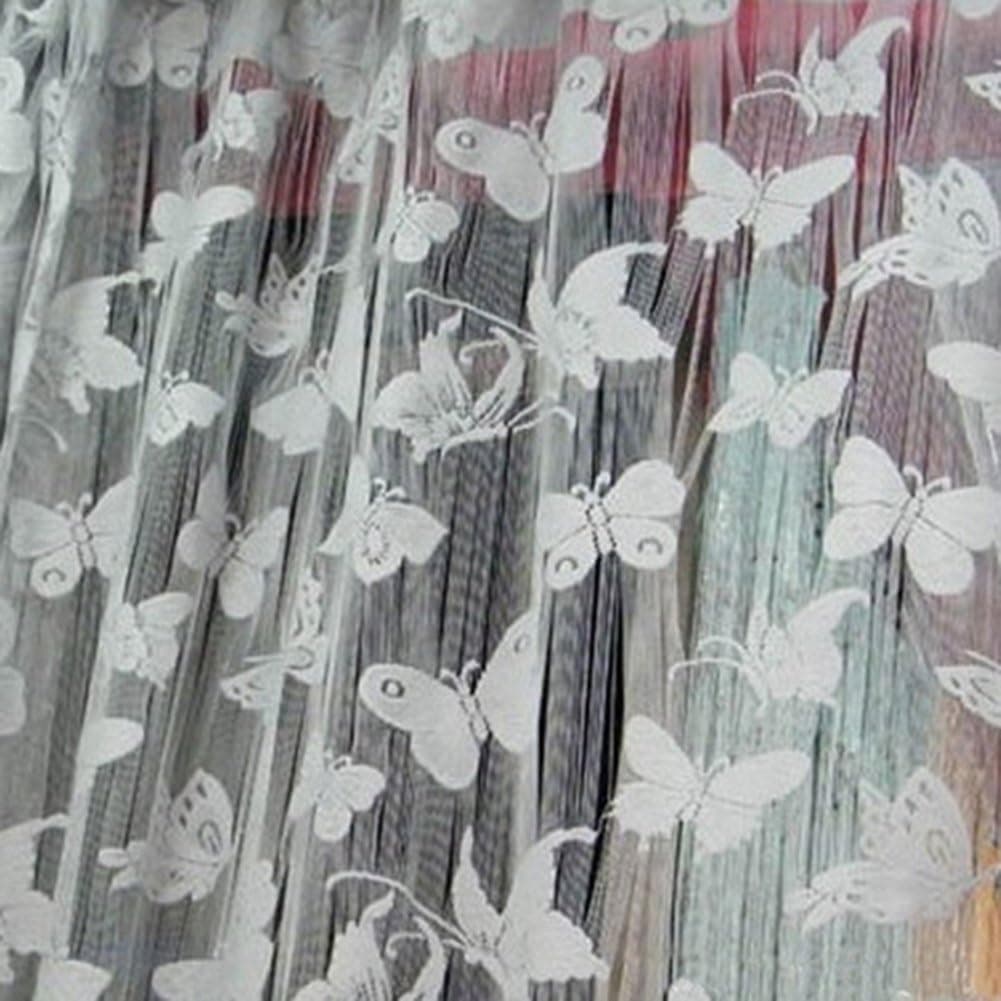 PanDaDa Butterfly Pattern Tassel String Door Curtain Window Room Curtain Divider Scarf White