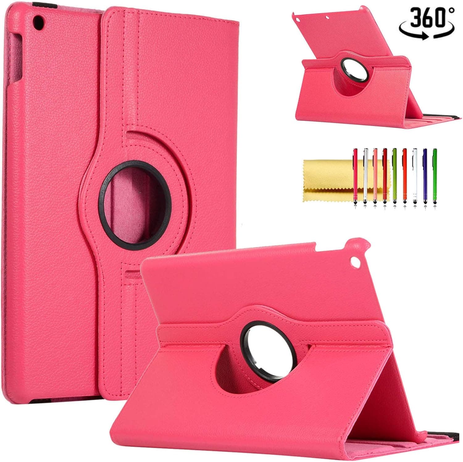 Smart Cover for iPad 9th/8th/7th Generation (10.2-Inch), Techcircle Multi-Angle Viewing Rotating Stand Slim Folio PU Leather Protective Case for iPad 10.2" 2021/2019/2020, Auto Wake/Sleep, Rose