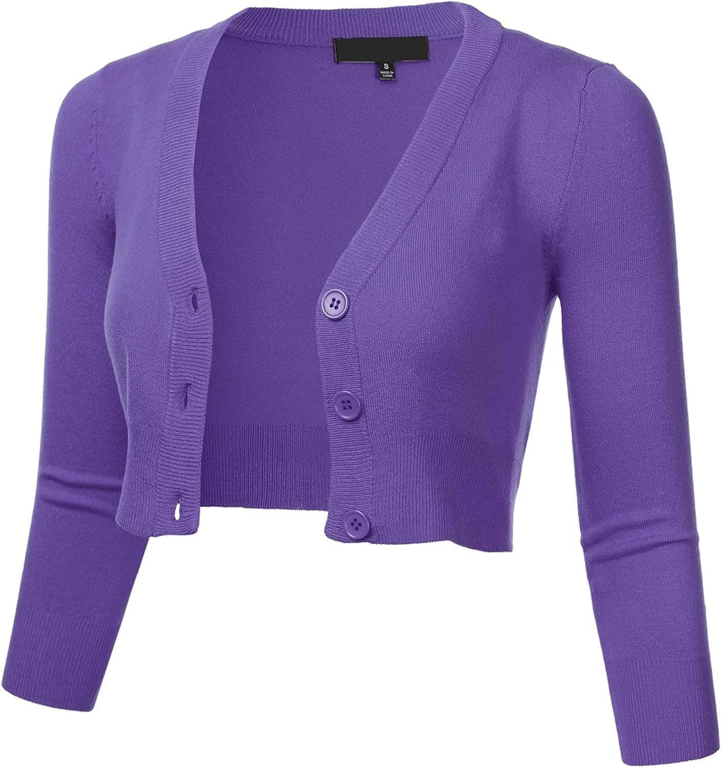 FLORIA Women Solid Button Down 3/4 Sleeve Cropped Bolero Cardigan Sweater (S-4X)