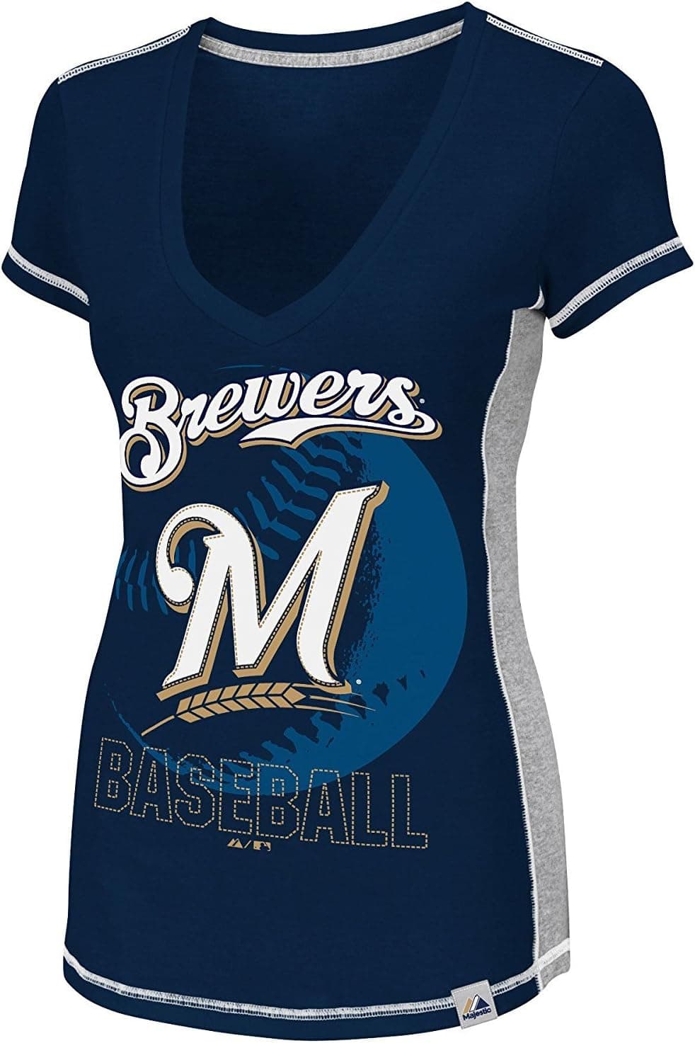 Majestic MLB Milwaukee Brewers Ladies Light Up the Stands Fashion Top - Navy Blue