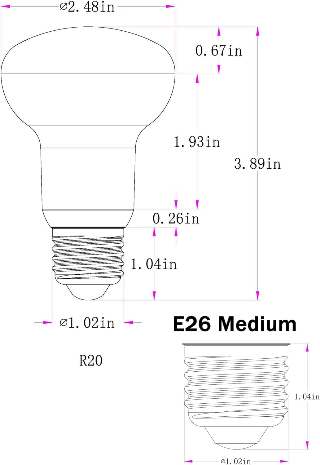 R20/BR20 7 Watt Dimmable LED Light Bulb Equivalent 70 Watt Incandescent,E26 Medium Base 3000K Soft Yellow 120 Volt 700 Lumens Incandescent R20 Medium Reflector Light Bulb (4 Pack)