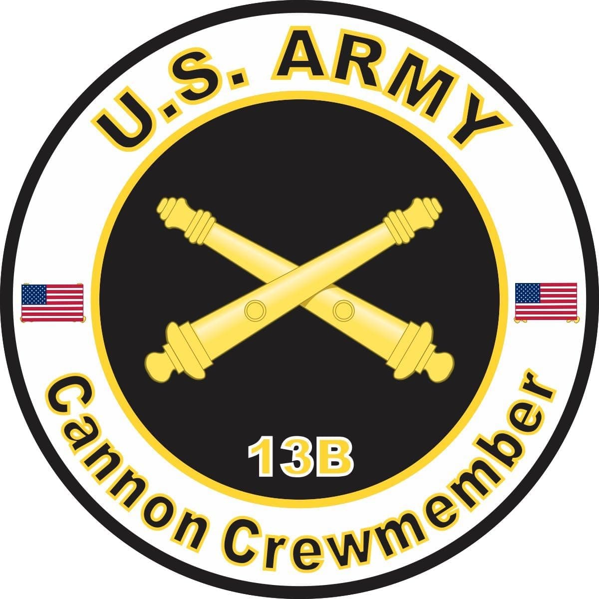 Military Vet Shop U.S. Army MOS 13B Cannon Crewmember Window Bumper Sticker Decal 3.8"