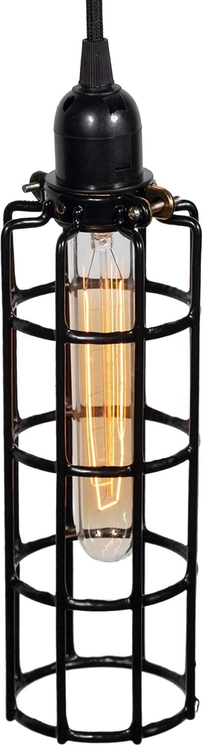 Rustic State Long Cylinder Metal Wire Light Cage Guard for Pendant Lamps DIY Lighting Fixtures Black