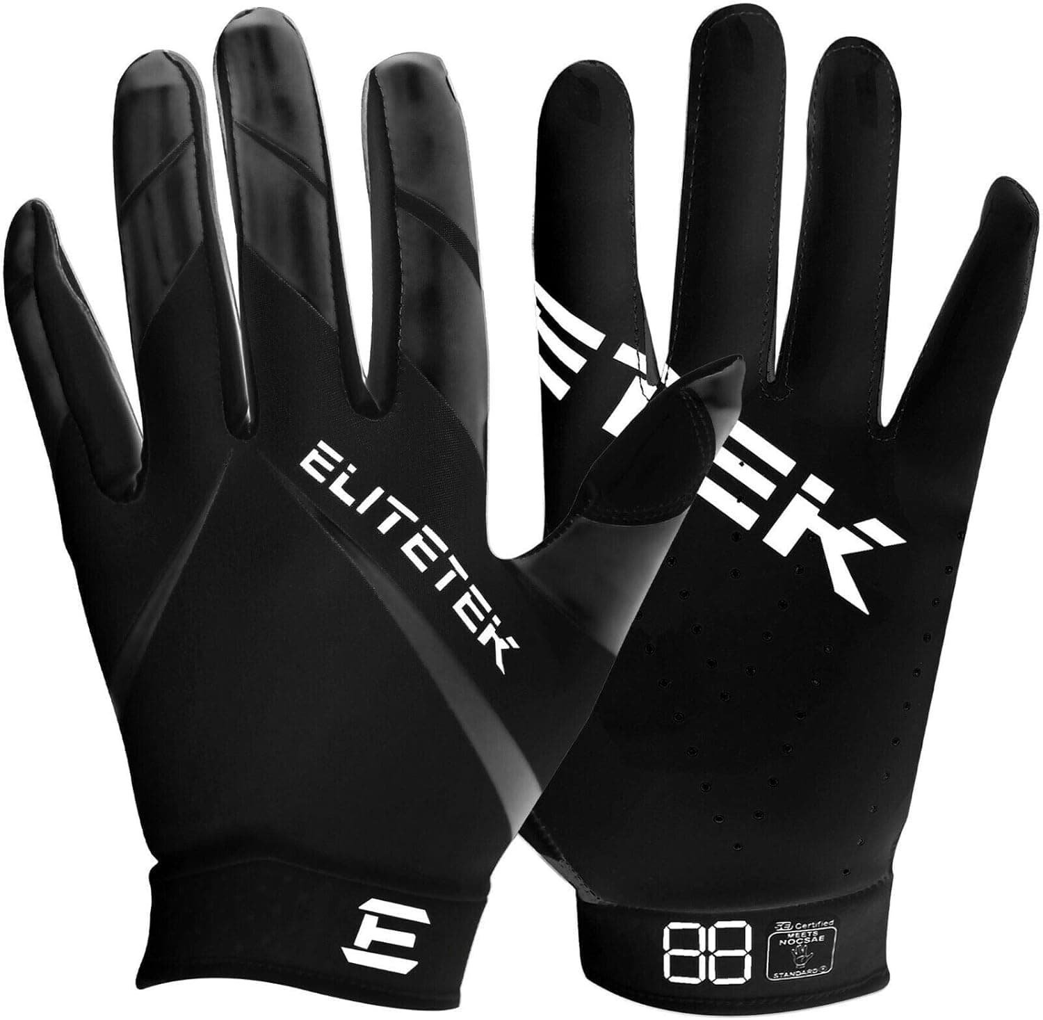EliteTek Men's Football Gloves RG-14 Super Tight Fitting Football Gloves - Easy Slip On Design No Wrist Strap for Men