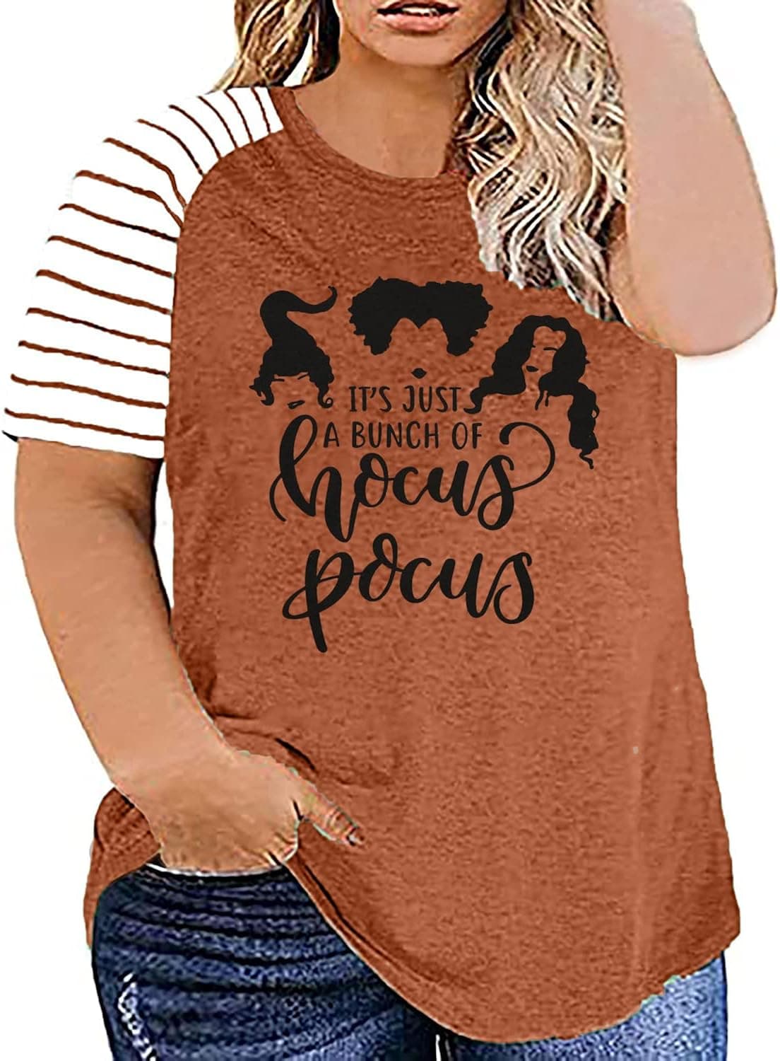 Plus Size Funny Halloween Shirts for Women Halloween Hocus Pocus Raglan Baseball Tee Shirt