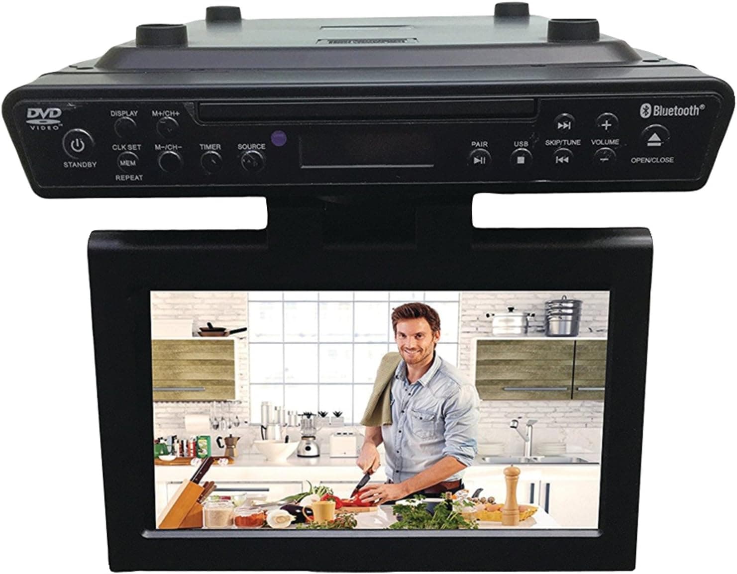 Sylvania SKCR2706BT 10.2in Under Cabinet Kitchen TV with Built in DVD Player & HDMI, Bluetooth (Renewed)