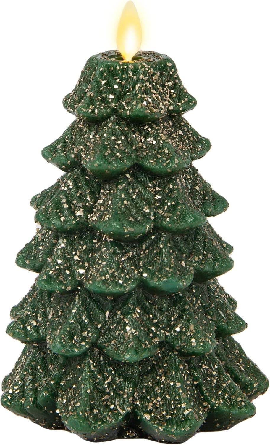 Luminara Flameless Candle Christmas Tree Moving Flame Effect LED Candle, Timer, Remote Ready, Holiday Decoration (Single Glitter Green)