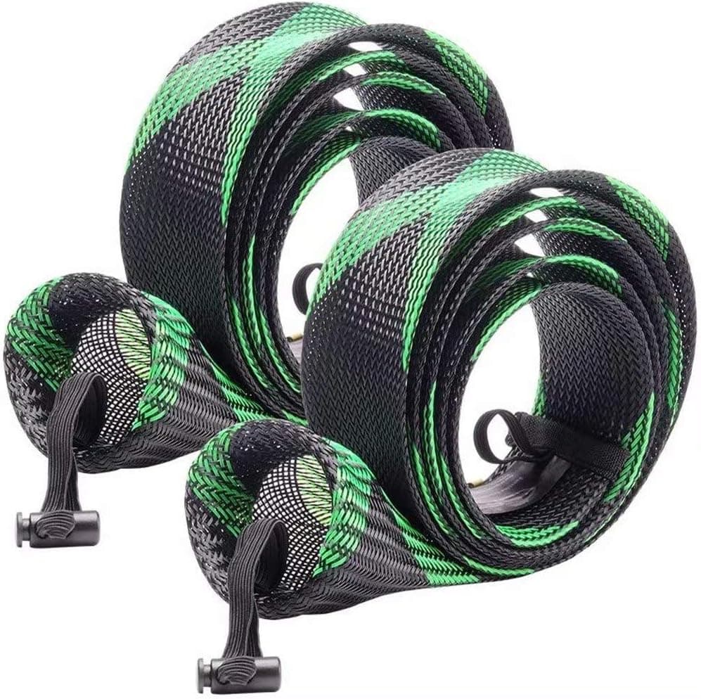 LJH 2 Pack Fishing Rod Cover with Lanyard - Braided Mesh Rod Sleeve Cover Protector Gloves for Spinning, Casting, Sea Fishing Rod