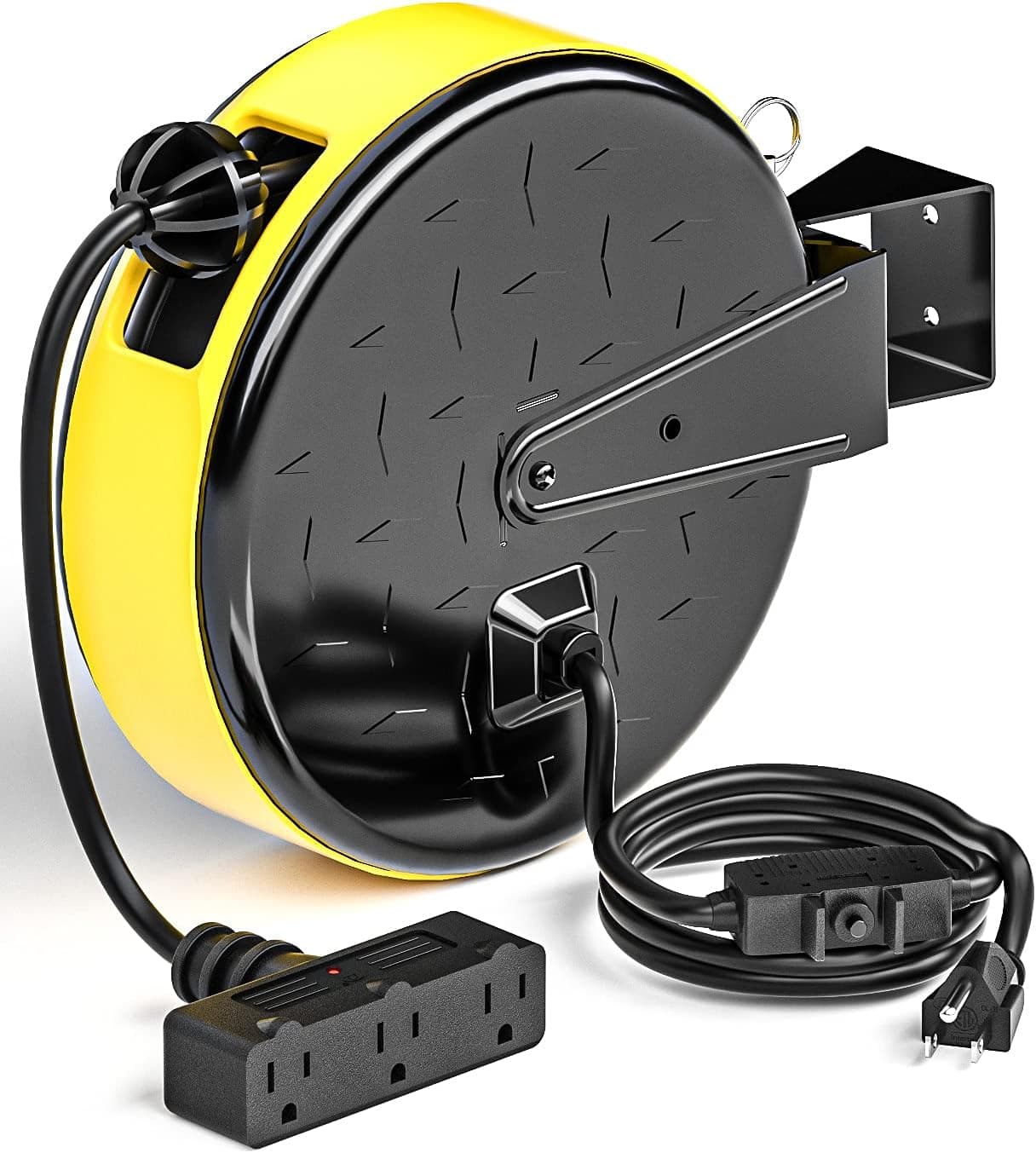 CRST 30FT Retractable Extension Cord, Ceiling/Wall Mount Extension Cord Reel for Garage, 16AWG SJTW Cord Reel with Triple Tap Limited of 1250W 10A, with Circuit Breaker and Adjustable Stopper