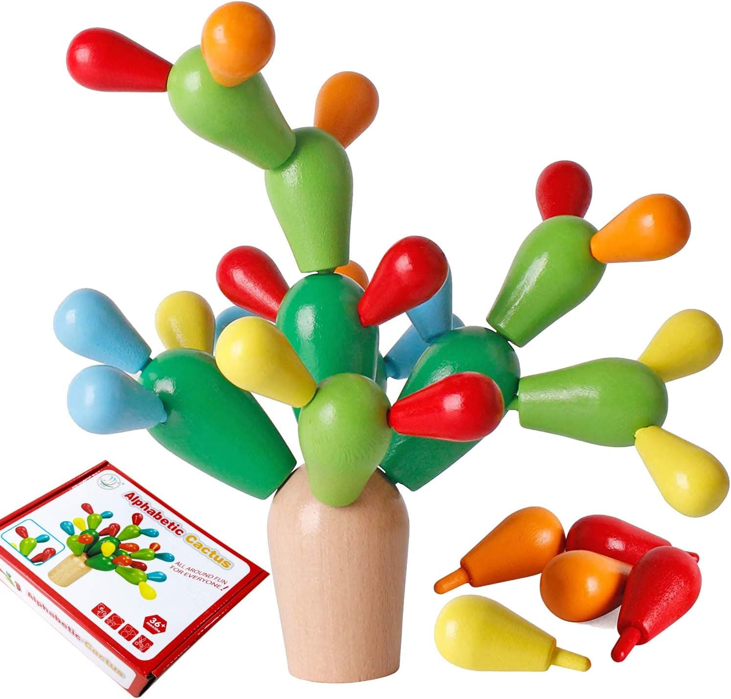 SGVV90 Wooden Balancing Cactus Travel Size,Made from Rubberwood and Non-Toxic Paints and Dyes,Fun and Educational Activity Puzzles Montessori Toys for 4-8 Year Old Toddler Kids