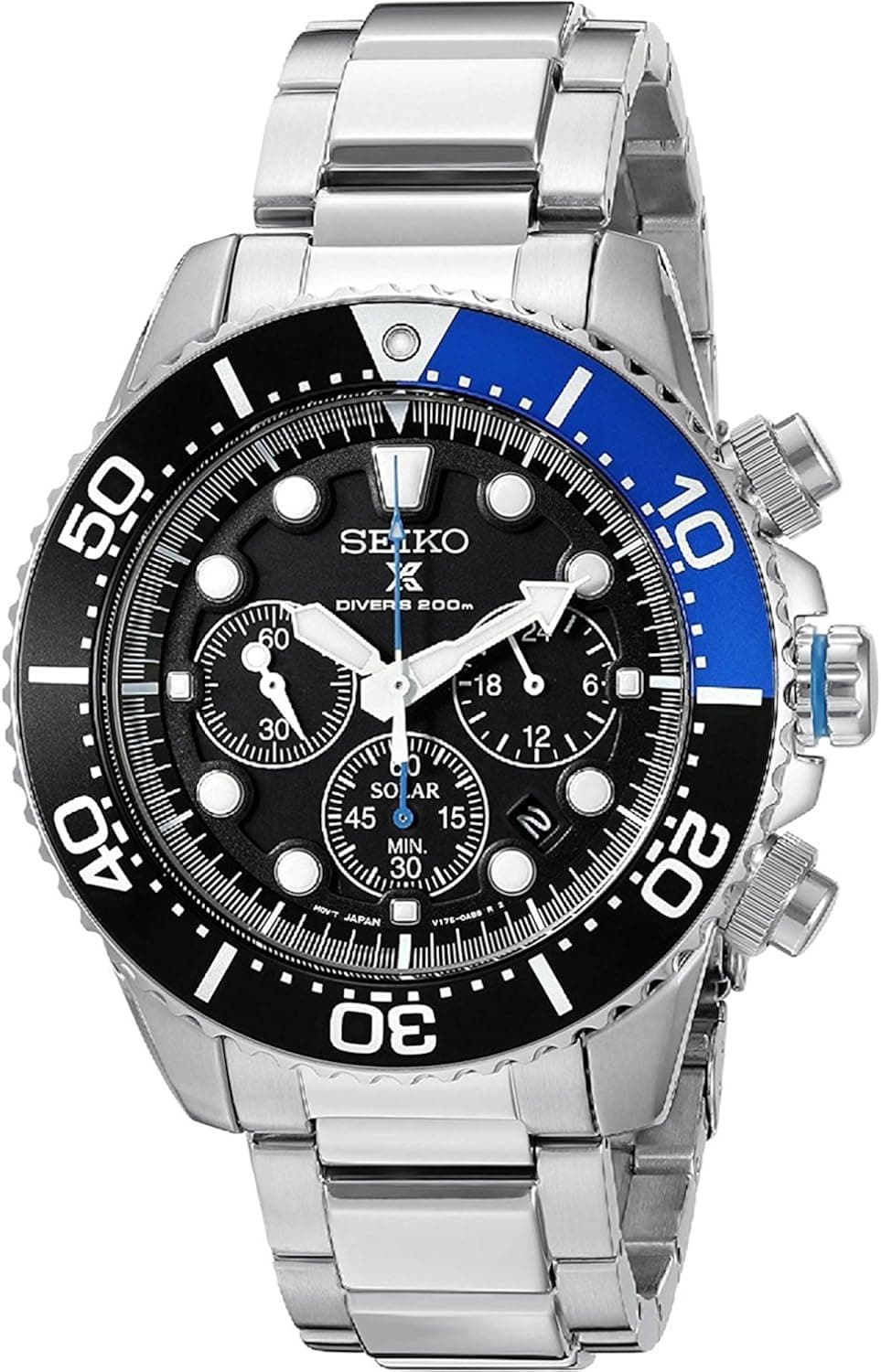 Seiko Men's Silvertone Solar Chronograph Diver Watch