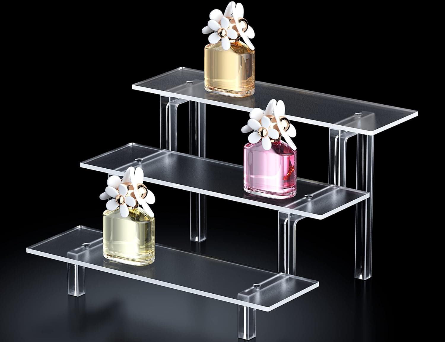 WINKINE Acrylic Display Risers, 2 Pack Clear Acrylic Display Risers for Amiibo POP Figures, 3 Tier Cupcakes Dessert Stand Makeup Nail Polish Organizer for Cabinet, Countertops