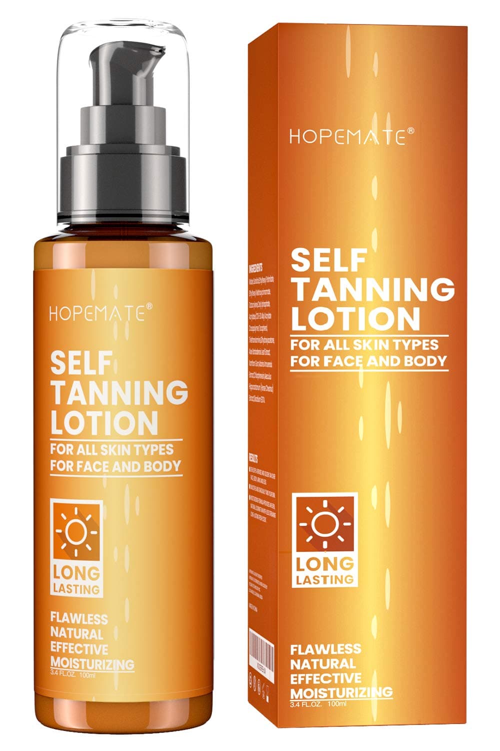 HOPEMATE H Self Tanner, Natural Tan Lotion, Gradual Sunless Tanning, 3.4 Fl Oz
