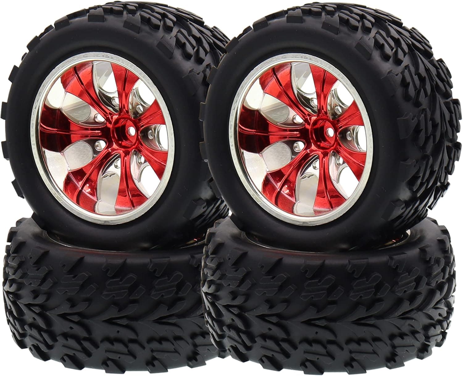 4PCS Treehobby OD 4.53"(115mm) Rubber RC Wheel 12mm Hex Hub Wheels and Tires Set Compatible with 1/10 Off Road RC Car Monster Truck