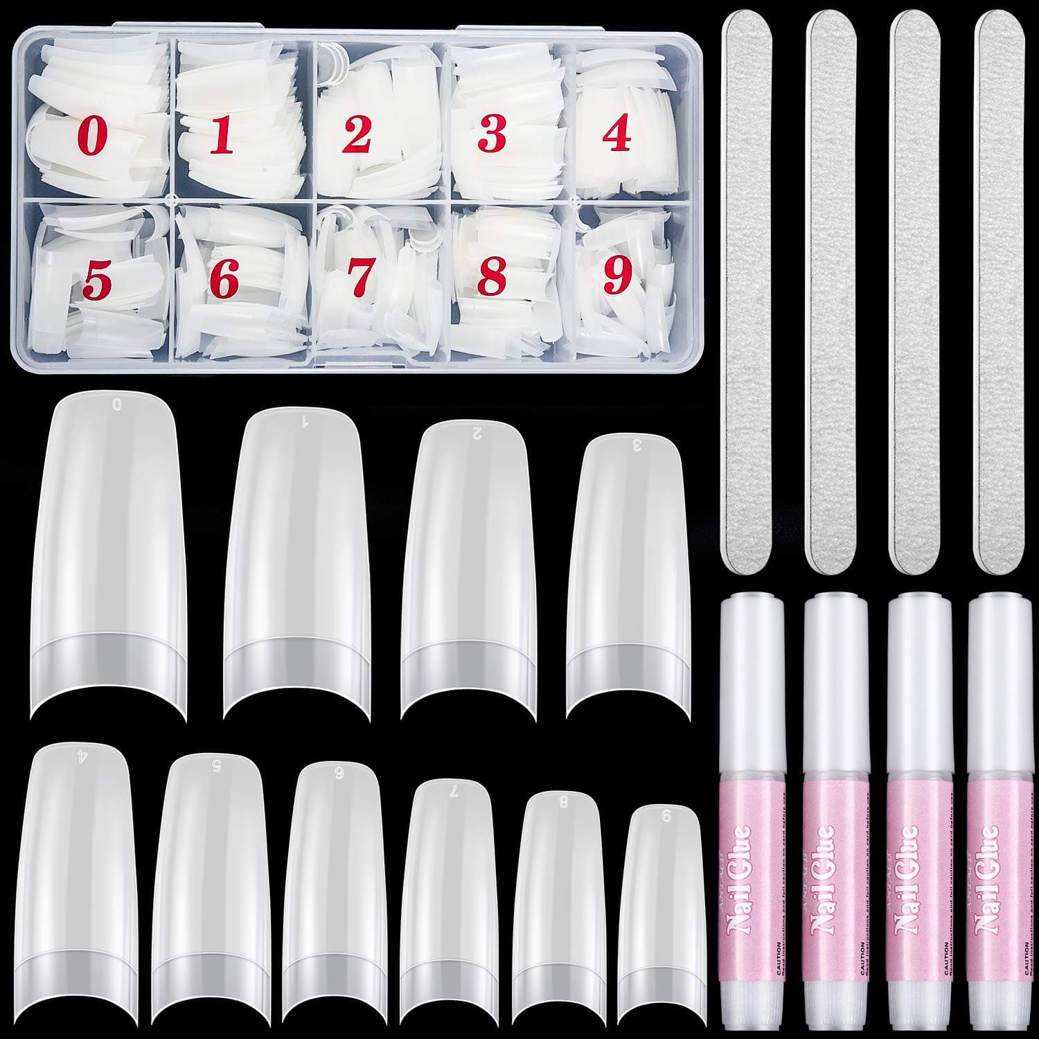 508 Pieces False French Nail Kits Included 500 Pierces Half Cover Fake Nails 10 Sizes French Coffin Artificial Nail Tips With 4 Pieces Nail Glue 4 Pieces Nail Files for DIY Nail Art Supplies (Natural)