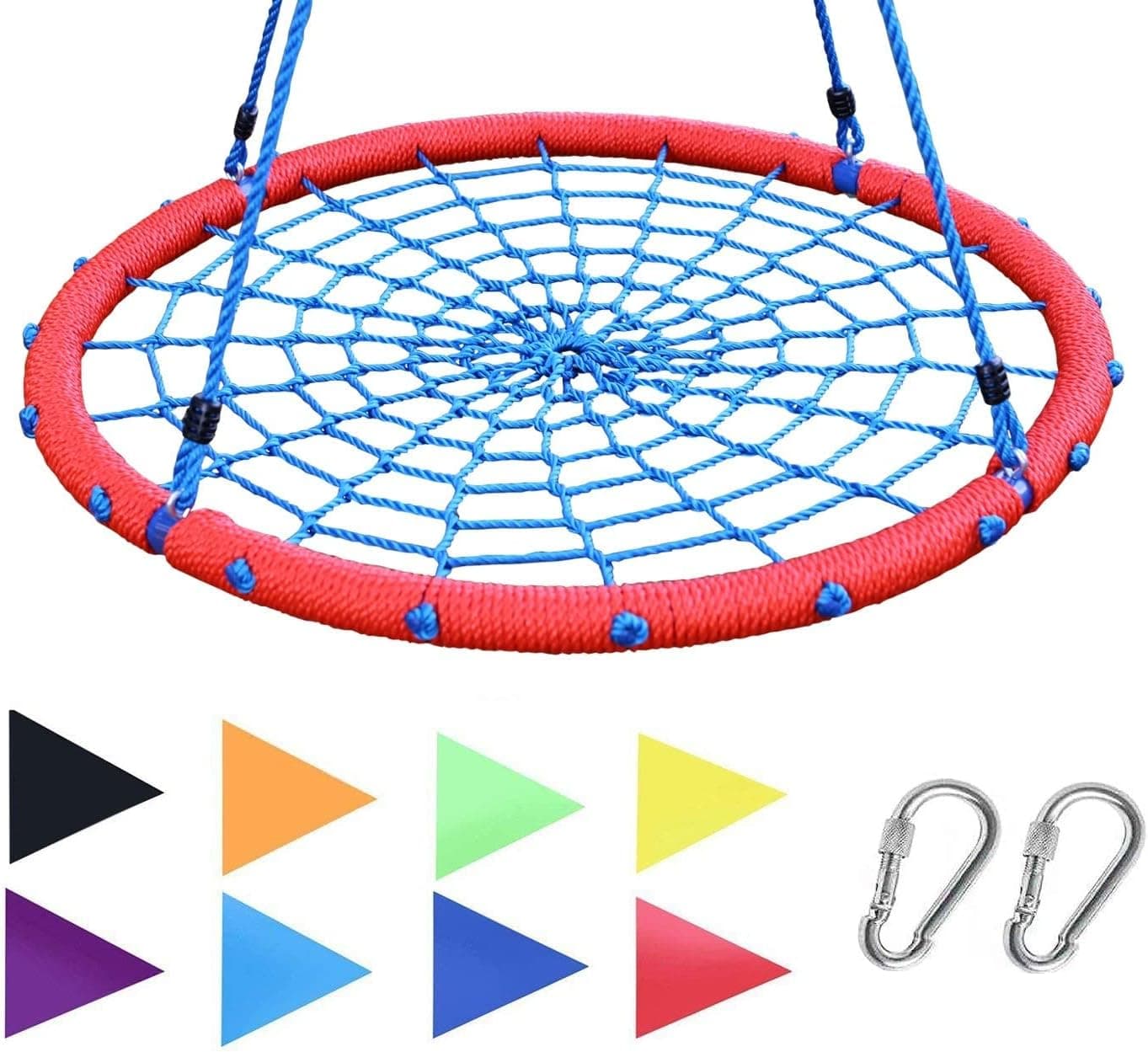 Giant 40 Inch Spider Web Tree Swing, 600 lb Weight Capacity, Durable Steel Frame, Waterproof, Adjustable Ropes, Flag Set and 2 Carabiners, Non-Stop Fun for Kids!