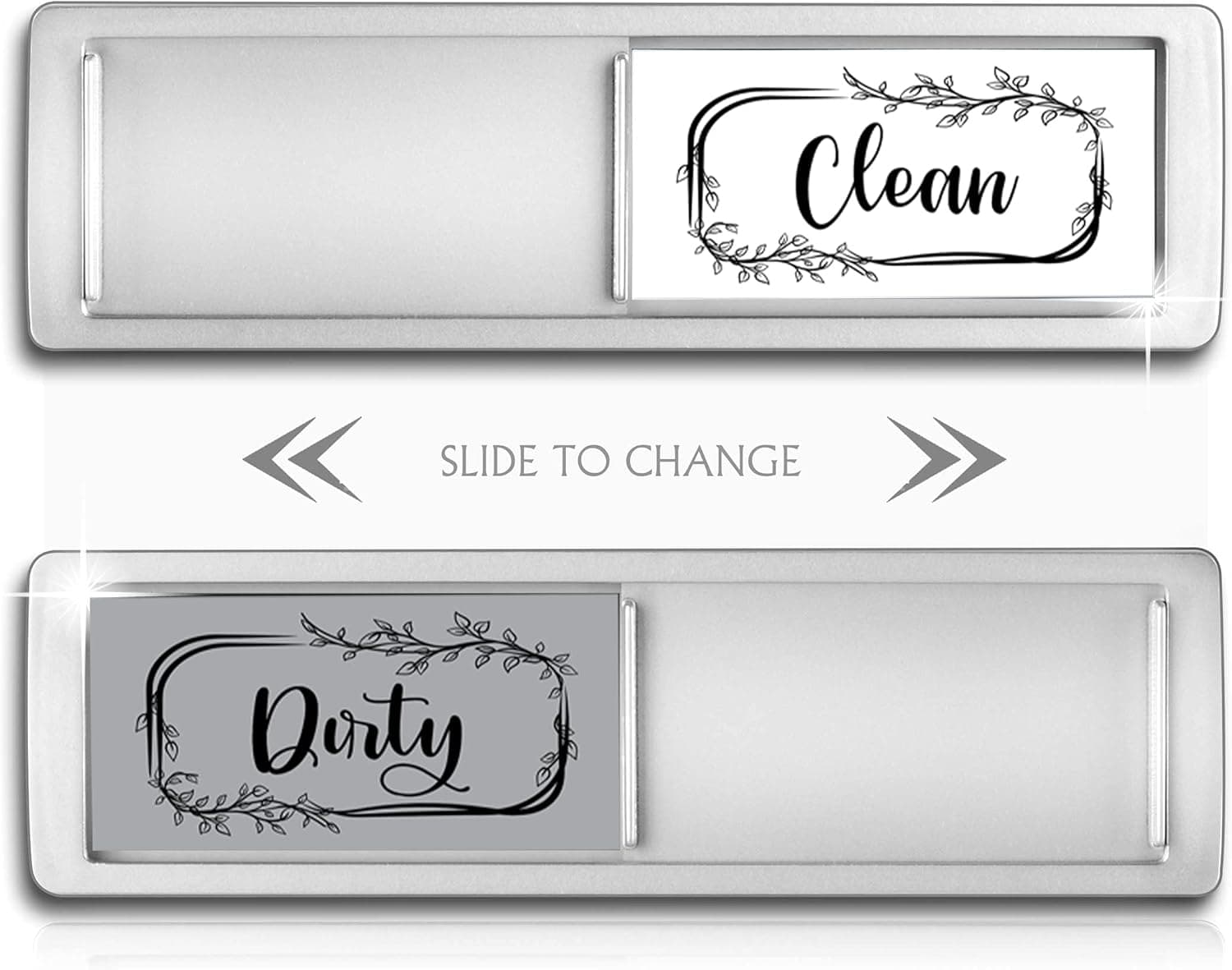 Dishwasher Magnet, Clean Dirty Sign Indicator for Dishwasher Easy to Read and Strong Slide for Changing Signs, Sleek Design, Heavy Duty Magnet with Optional Stickers (Grey/White)