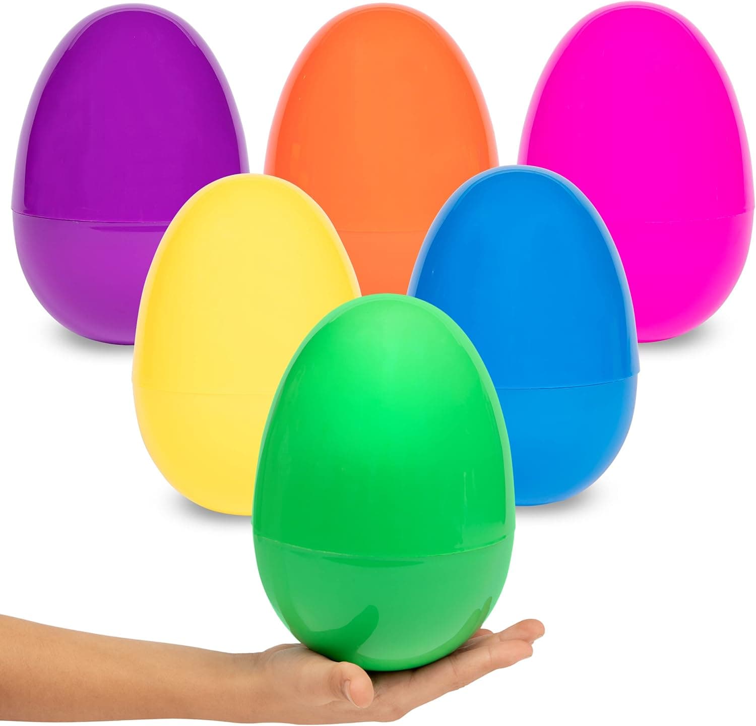 PREXTEX 7” Jumbo Unfilled Easter Eggs, 6 pcs | Empty Plastic Eggs Bulk, Egg Toy Pack, Big Giant Easter Egg, Jumbo Eggs | Large Easter Eggs Empty, Party Decoration, Color Party Pack, 6 Pack Color Eggs