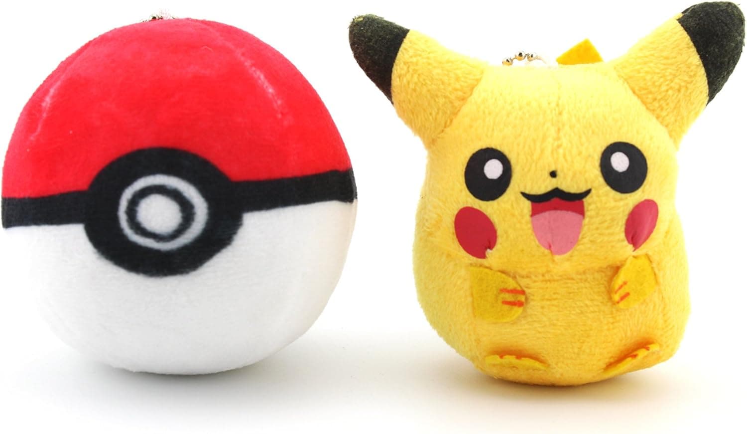 Finex Set of 2 Pokemon Yellow Plush Male Pikachu & Pokeball Beaded Chain Keychain Hanging Ornaments