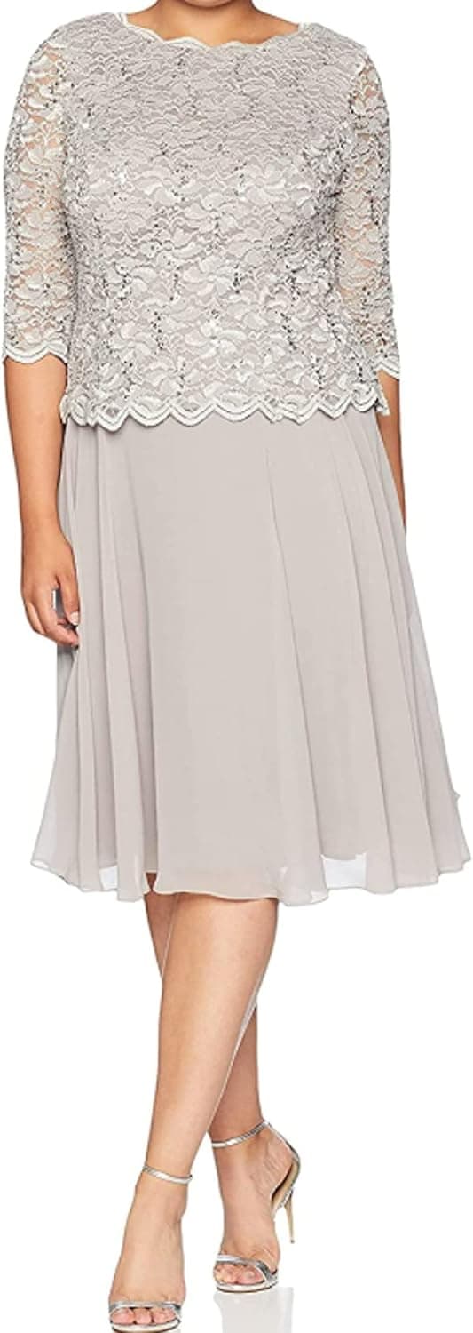 Alex Evenings Women's Plus Size Tea Length Lace Mock Dress