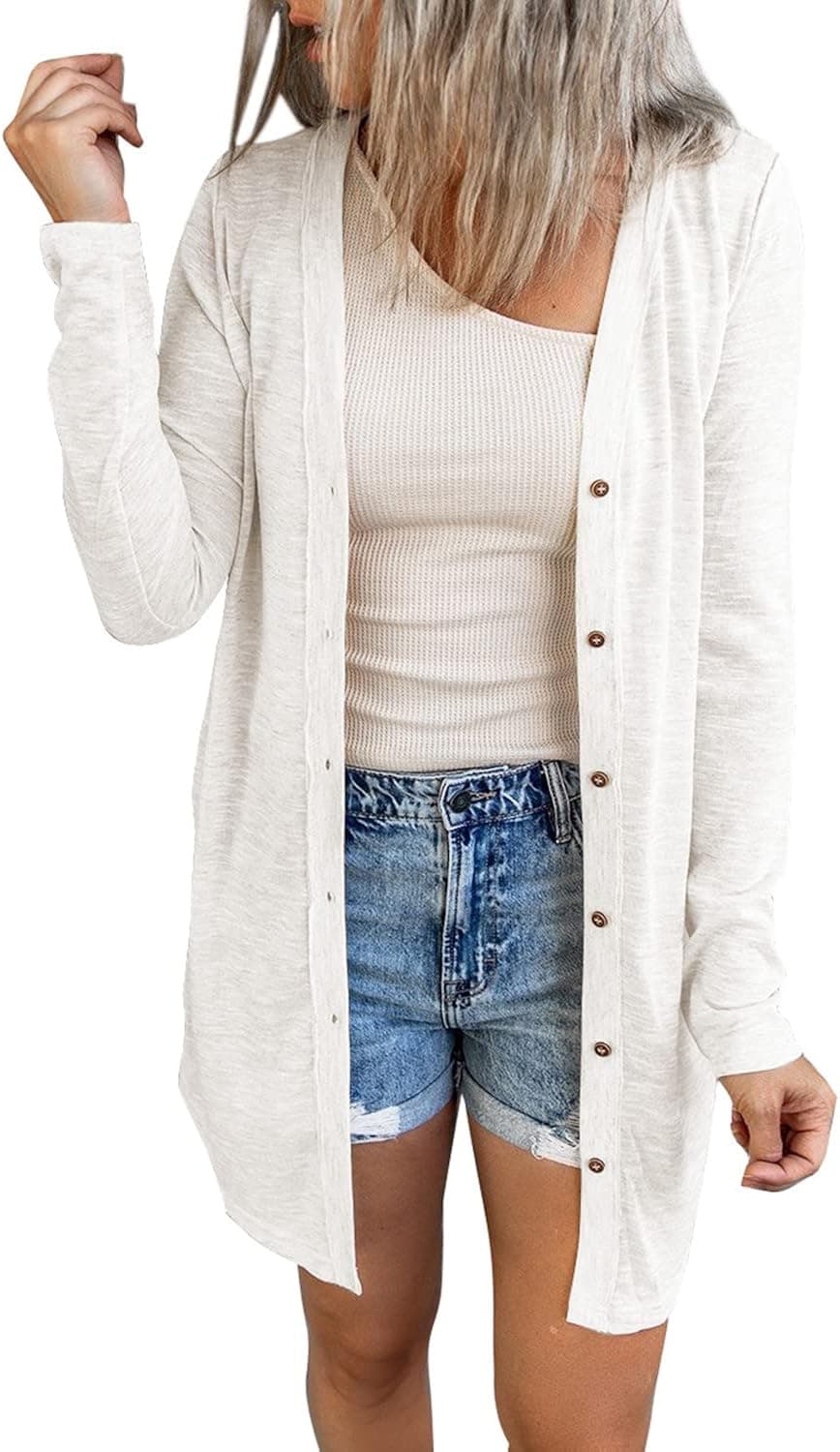 MAFILOP Women's Open Front Lightweight Cardigan Long Sleeve Button Down Loose Solid Outwear Sping Cardigans