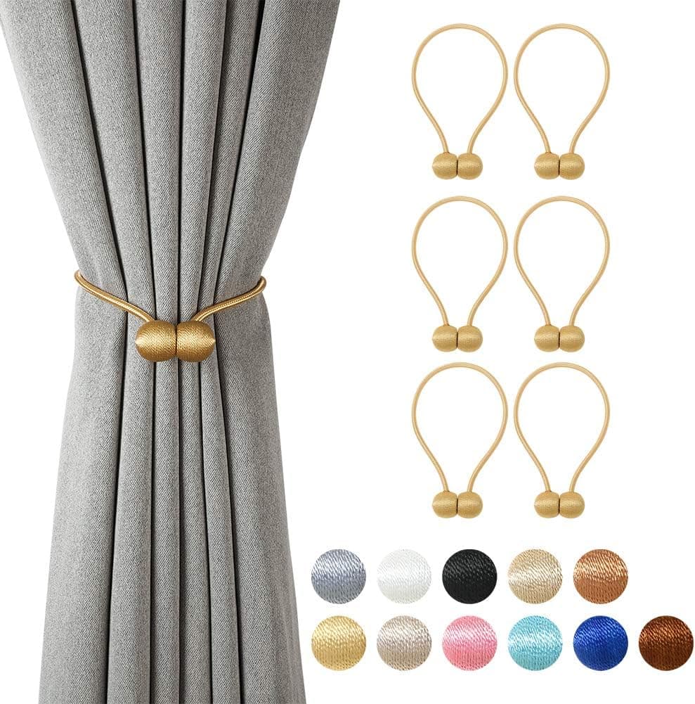 BCURTAIN Magnetic Curtain Tiebacks,European Style Decorative Curtain Drape Tie with Strong Magnetic for Home and Office Decoration,Gold,3 Pairs