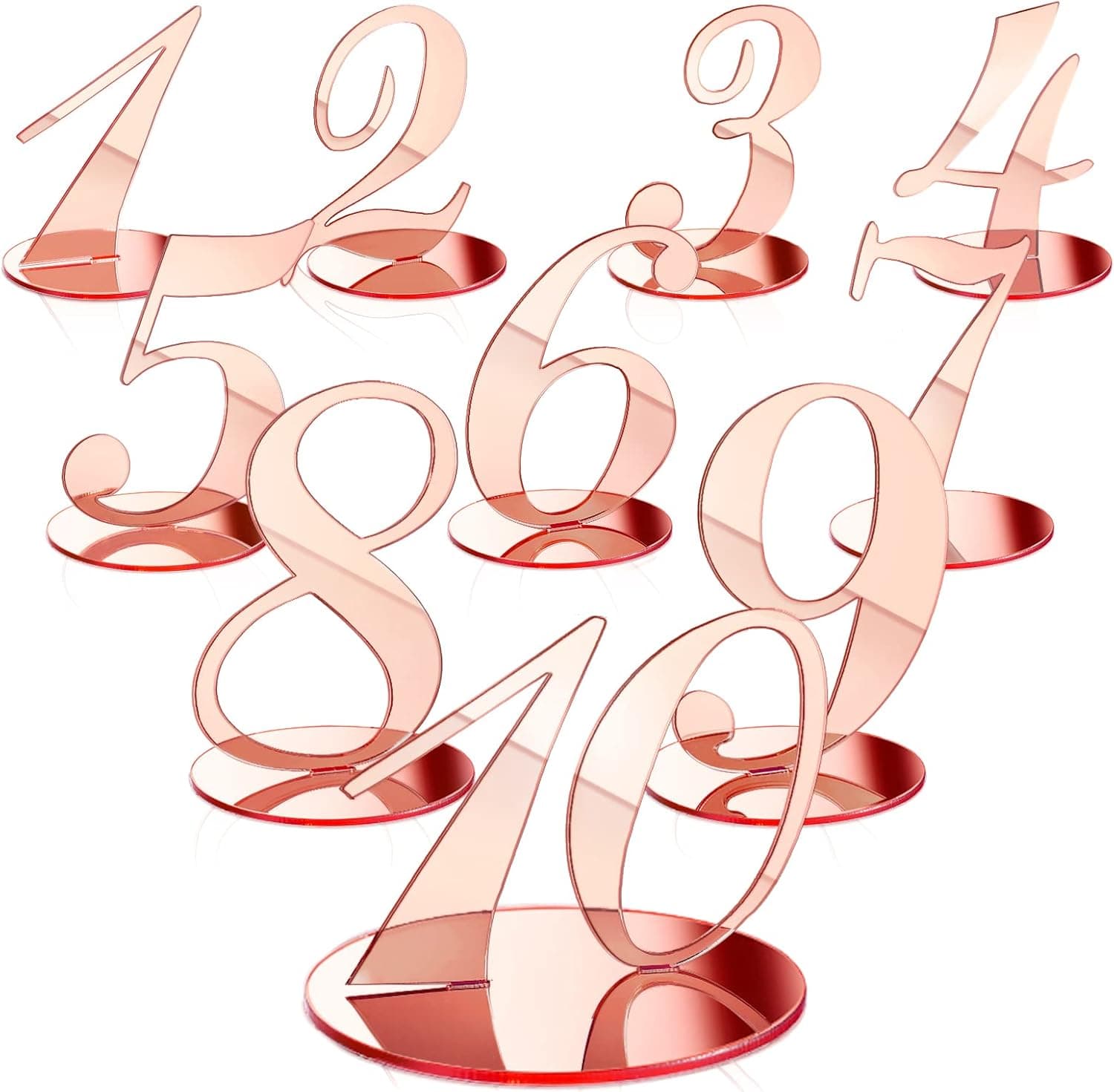 10 Pieces Table Numbers Table Number Cards Table Numbers Holder Table Number for Wedding 1-10 Numbers for Tables Mirror Acrylic Wedding Standing Table Numbers with Base for Party Reception (Rose Gold)