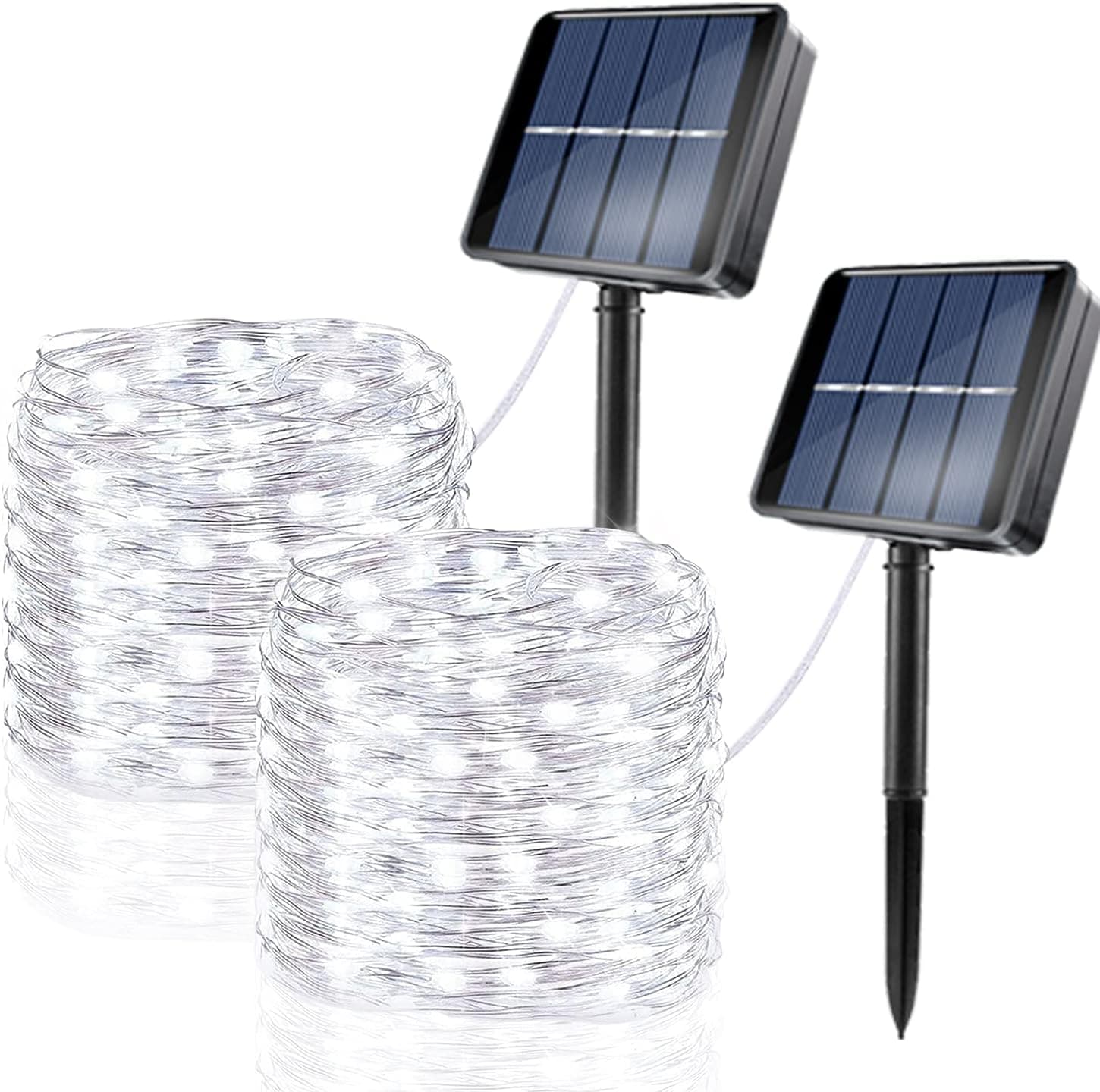 AFSEMOS Solar String Lights Outdoor, 2 Pack 200 LED 66 FT Solar Christmas Lights Outdoor Waterproof, 8 Modes Copper Wire Solar Fairy Lights for Xmas,Patio,Garden,Party Decorations(White Light)