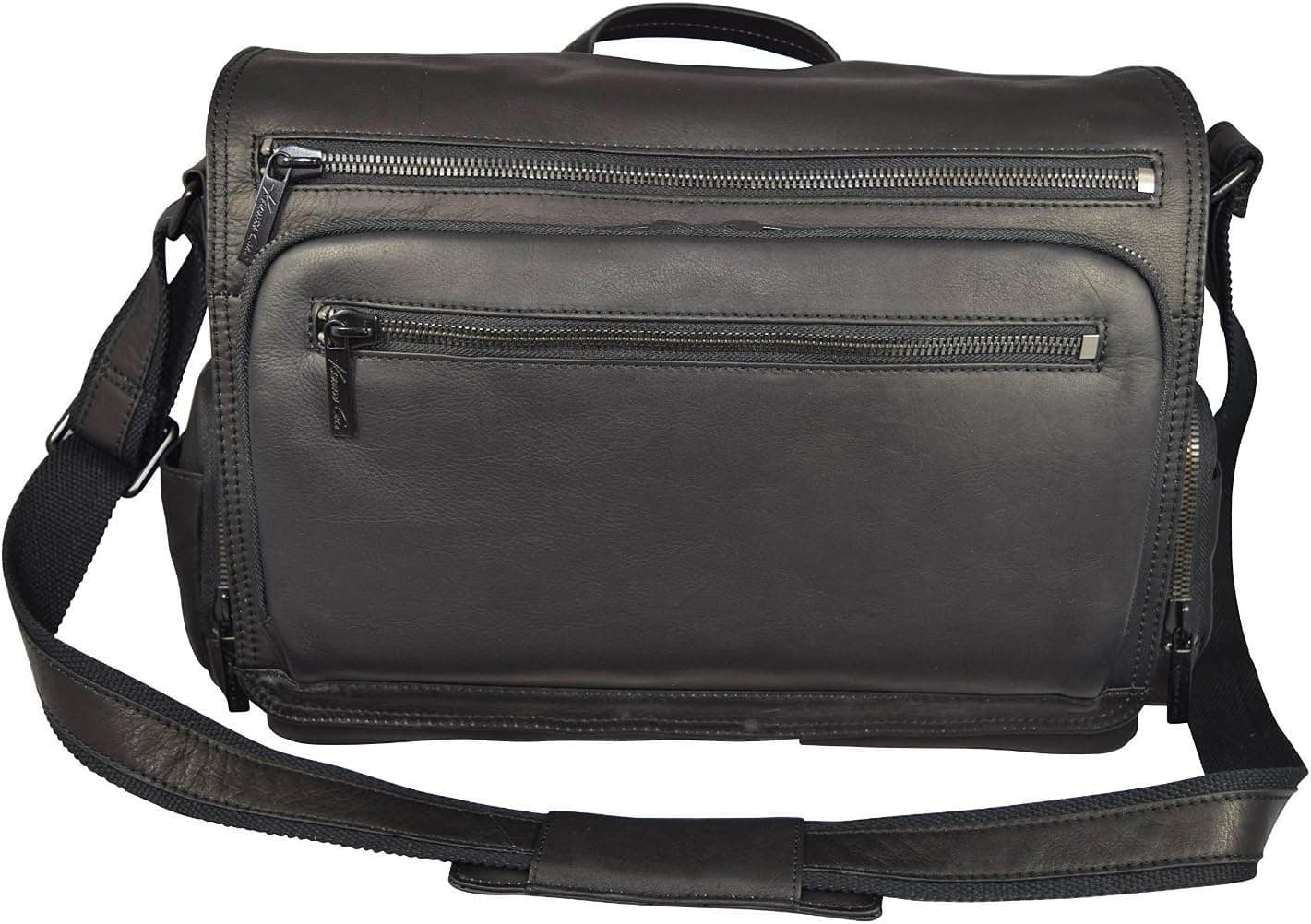 Kenneth Cole New York, "Mess-ed The Deadline" Black Leather Business Case, Messenger Bag w Shoulder Strap