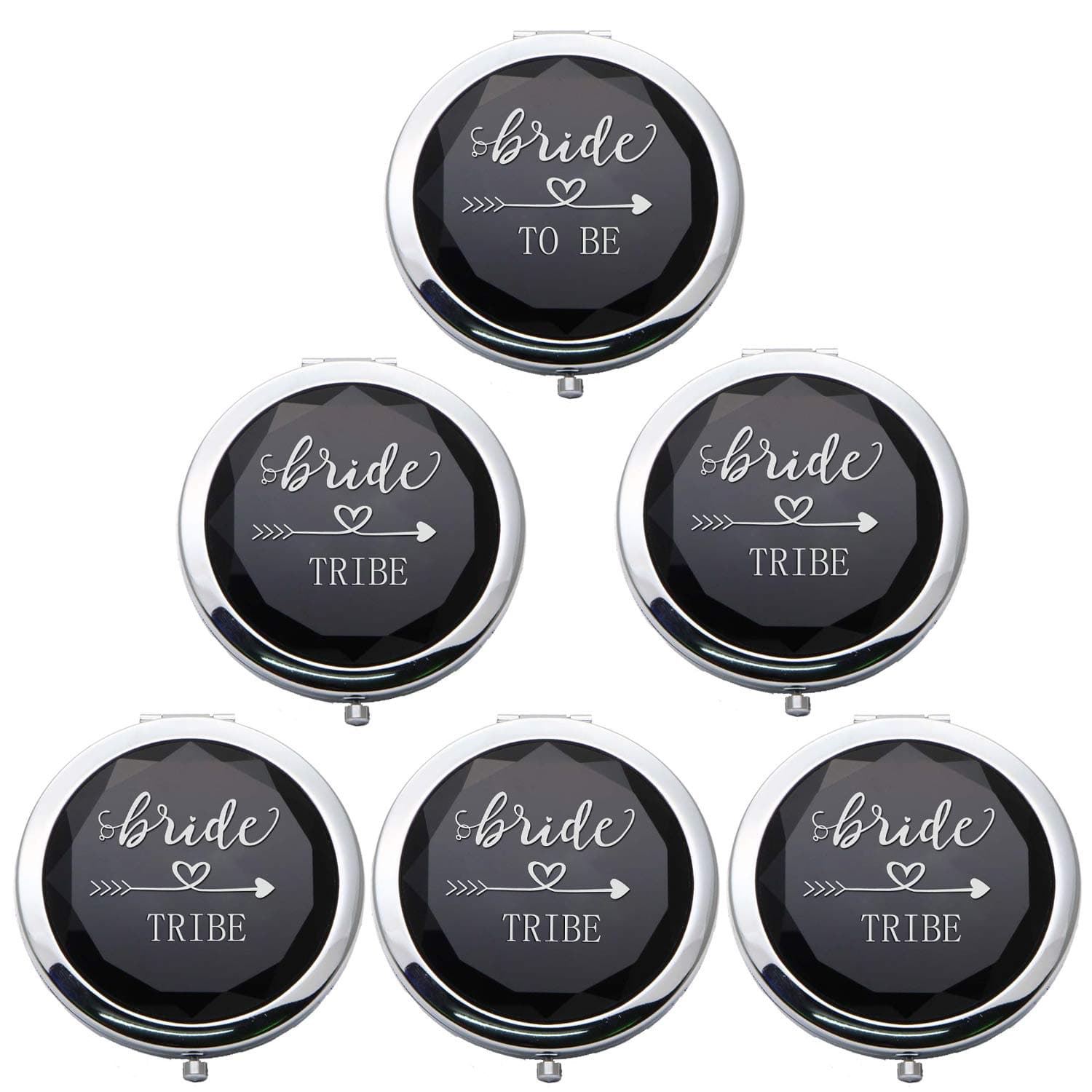 Cuterui Bridesmaid Gifts Bride Tribe Compact Makeup Mirrors for Bachelorette Bridal Shower Gifts(6 Pack, Black)