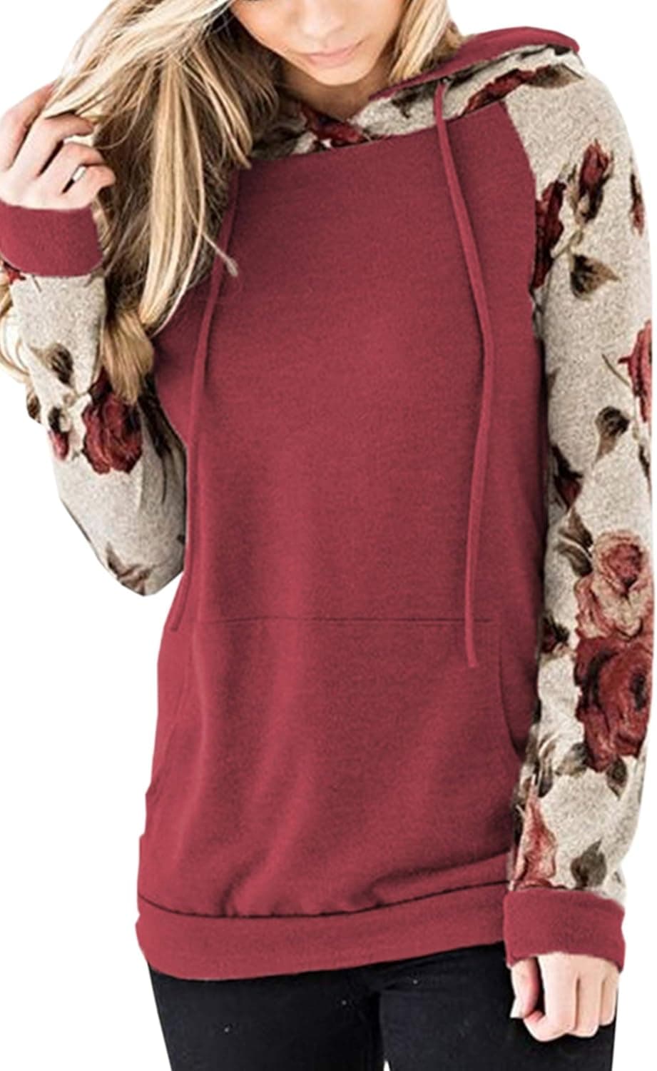 Angashion Women's Floral Printed Long Sleeve Pullover Hoodies Sweatshirt Sweaters Tops