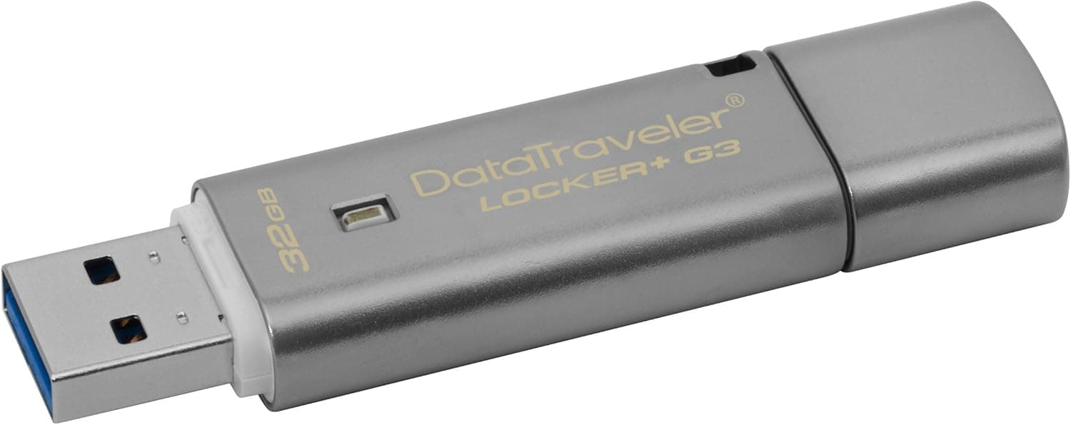 Kingston DTLPG3/32GB 32GB DataTraveler Locker+ G3 USB 3.0 Flash Drive - 32 GB - Silver - 1 Pack - Encryption Support, Password Protection, Drop Proof
