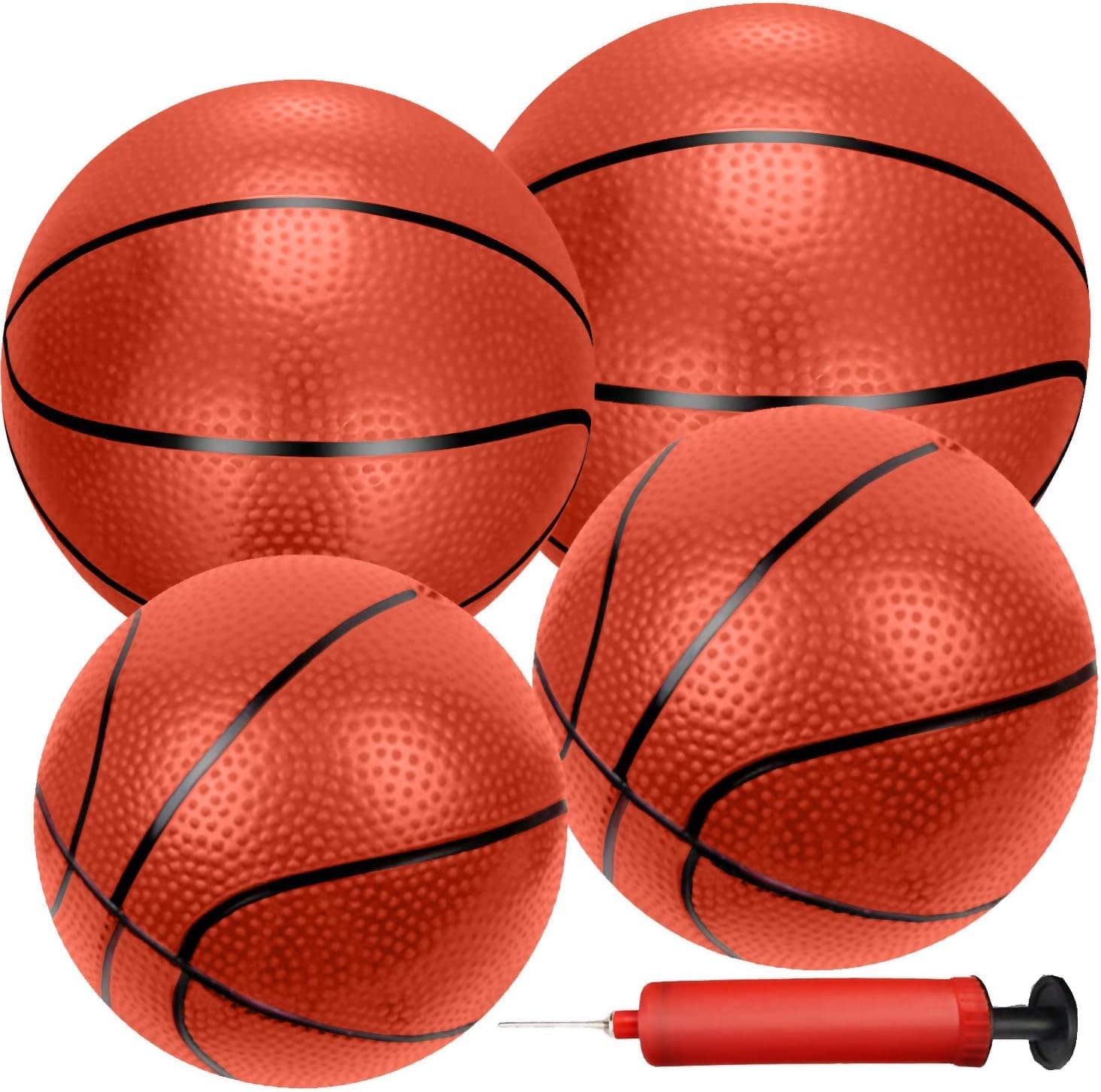 Liberty Imports 4 PCS Inflatable Mini Basketball Toy Replacement Rubber Balls with Pump and Needle for Indoor Toy Miniature Hoop or Sports Training (Mixed)