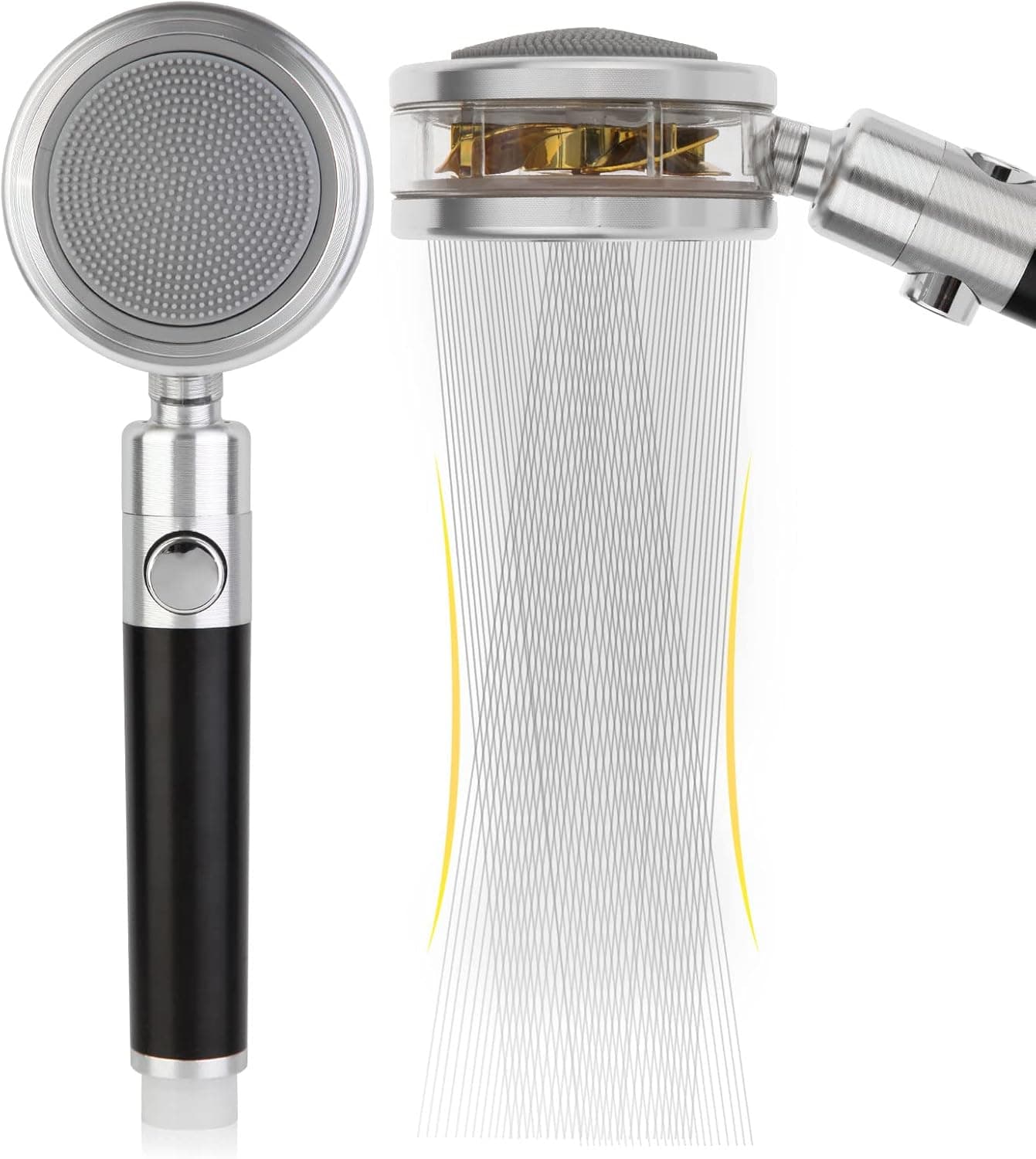 FIKLET Shower Head, High Pressure Shower Heads,Hydro Shower Jet with Massage Spa and Pause Mode, Easy to Install, Adjustable Angle Shower with Turbo Fan