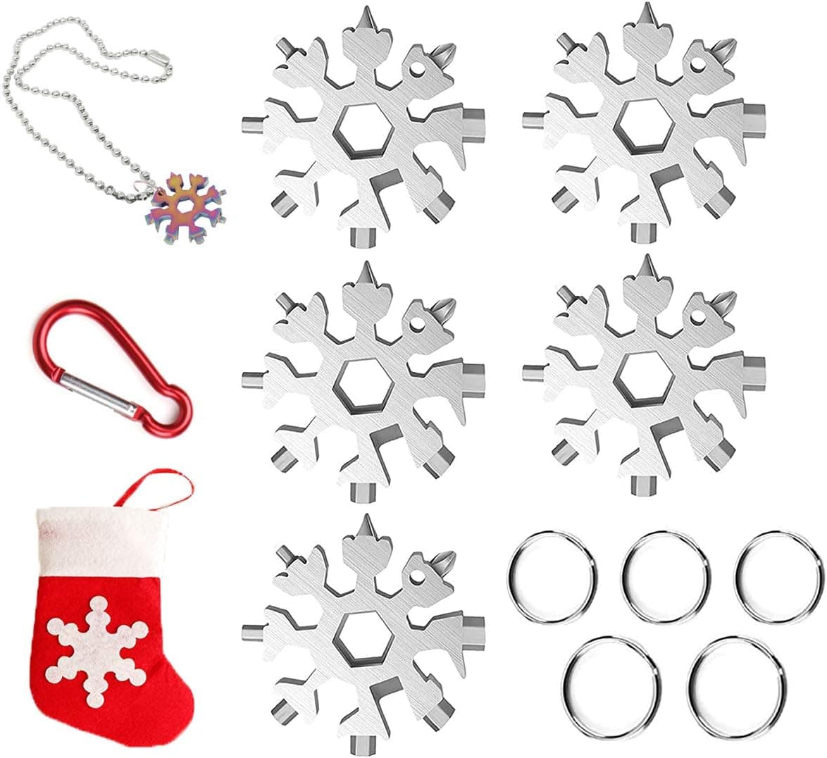 Snowflake Tool, 18-in-1 Stainless Steel Snowflake Bottle Opener,Screwdriver Kit/Wrench, Valentine's Day Best Gifts for Him Husband Men Boyfriend Boys (5PACK/Silver)