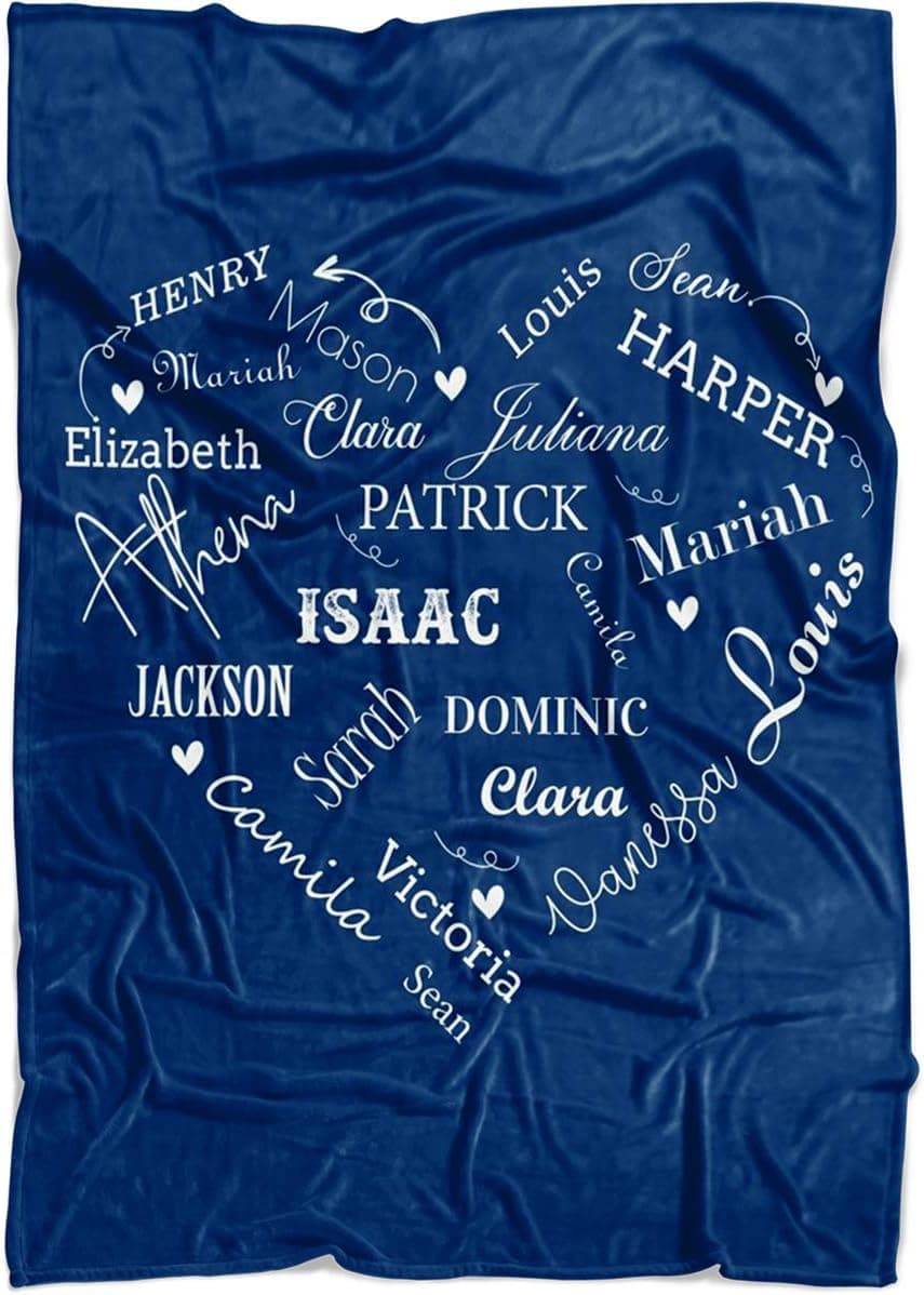Personalized Name Blankets for Baby, Kids and Adults, Mom, Grandma. Custom Name Blanket from Your Names. Close to Heart Customized Throw. Gift for Mothers Day, Christmas (Navy, Fleece 50" x 60")