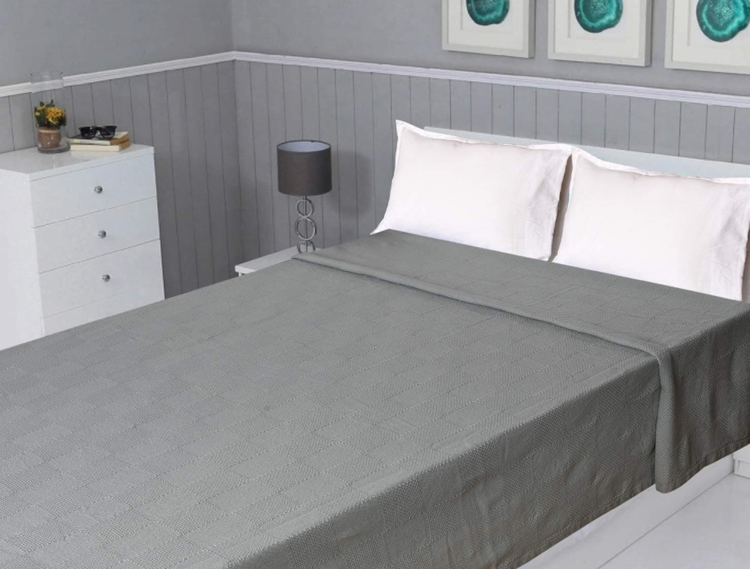 Urban Villa Cotton Thermal Blanket Made from 100% Soft Premium Cotton,Solid Check Weave,Grey Color, Queen (90"x 90"), Perfect for Layering in Bed,Provides Comfort and Warmth Forever