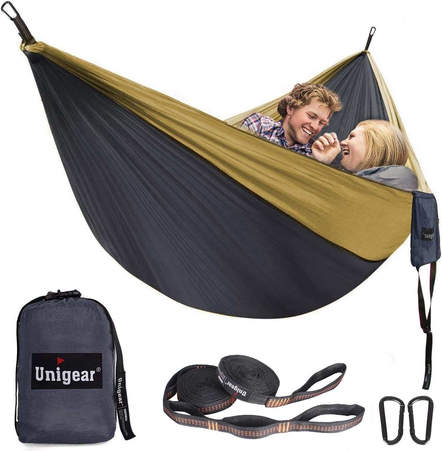 Unigear Hammock, Single & Double Camping Hammock, Portable Lightweight Parachute Nylon Hammock with Tree Straps for Backpacking, Camping, Travel, Beach, Garden (Gray/Khaki)