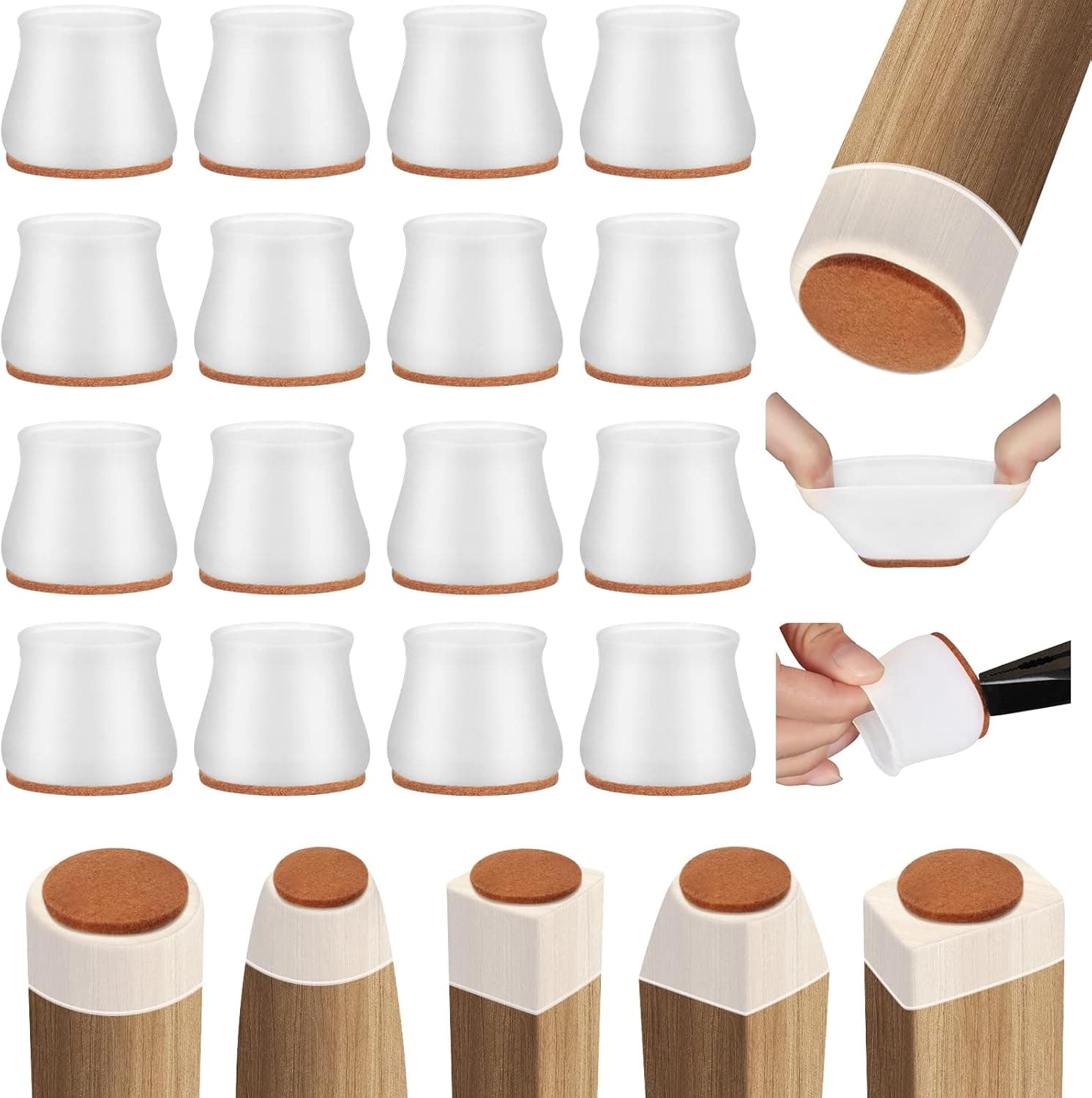Chair Leg Floor Protectors,16pcs Floor Protectors for Chairs,Rubber Chair Leg Caps for Wood Floors,Chair Leg Protectors for Hardwood Floors,Rubber Chair Leg Covers (Clear-16pcs, Small)