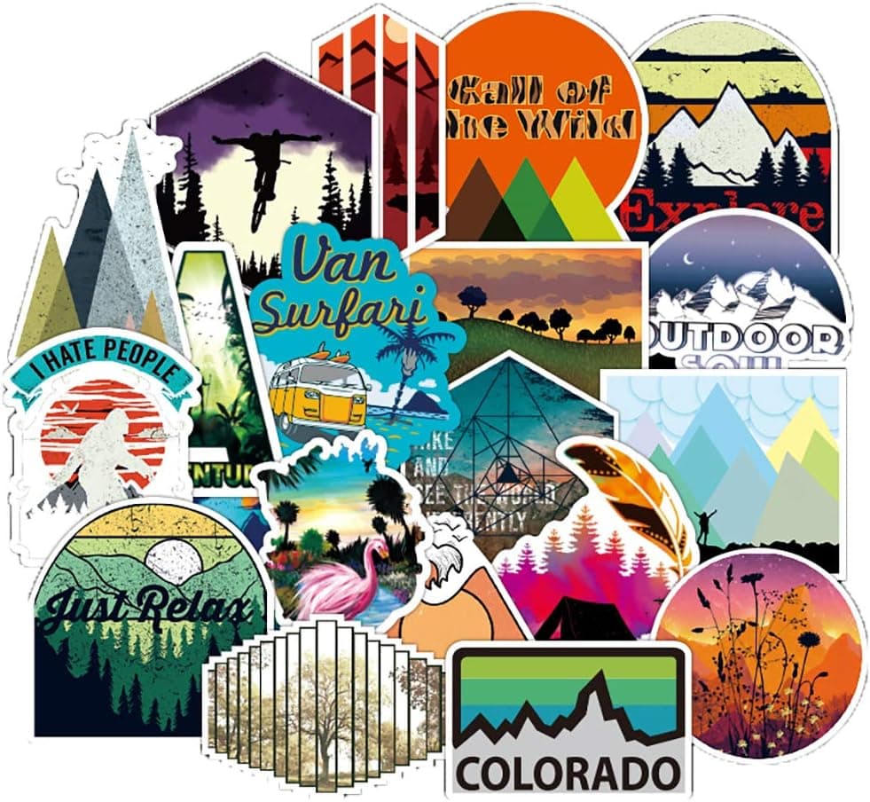 Water Bottle Stickers Outdoors Hiking Camping Travel Adventure Stickers Wilderness Nature Stickers Pack 99 Pcs for Water Bottle Laptops Ipad Cars Luggages