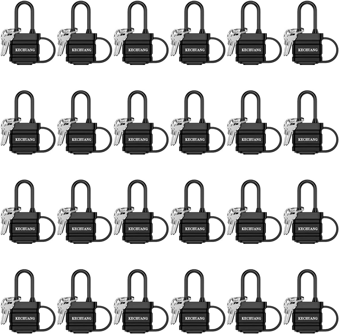 KECHUANG Laminated Steel Lock Waterproof Padlock for Outdoor use 2 inch Wide Body,Long Padlock,Keyed Alike Locks(48 Keys),24 Pack keyed Weatherproof Padlock