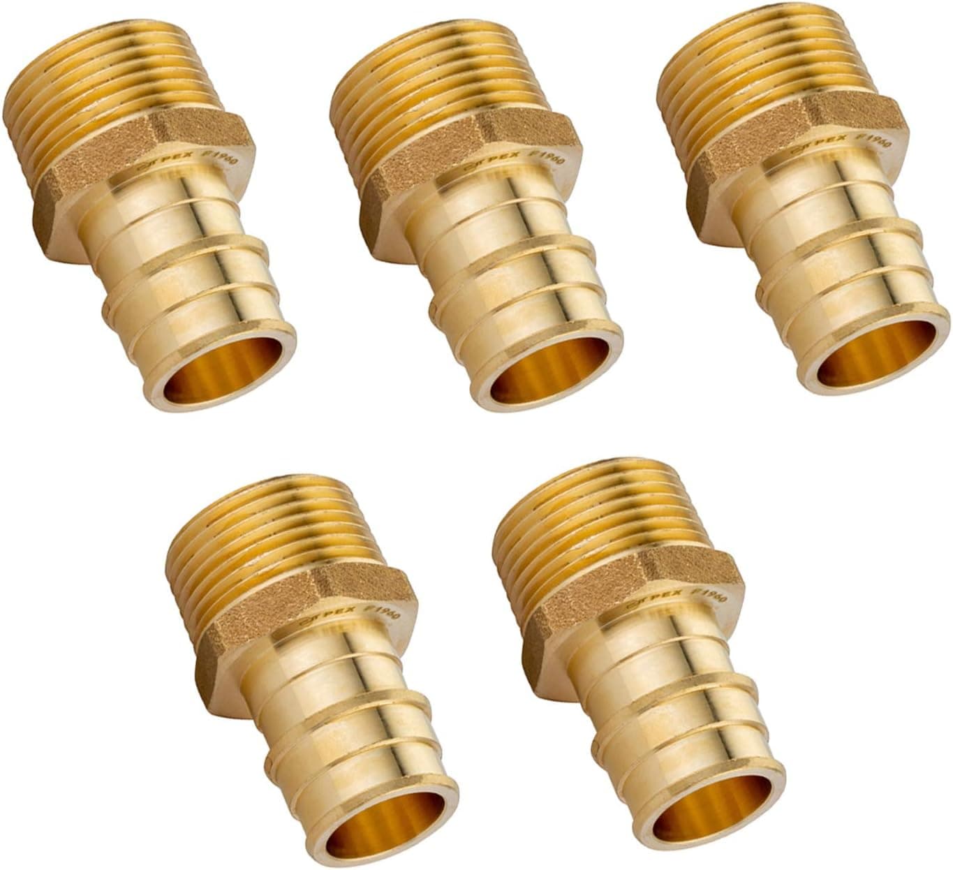 (Pack of 5) EFIELD Pex A Full Flow Expansion Brass Fitting 1/2"x 1/2" Male NPT Adapter, ASTM F1960