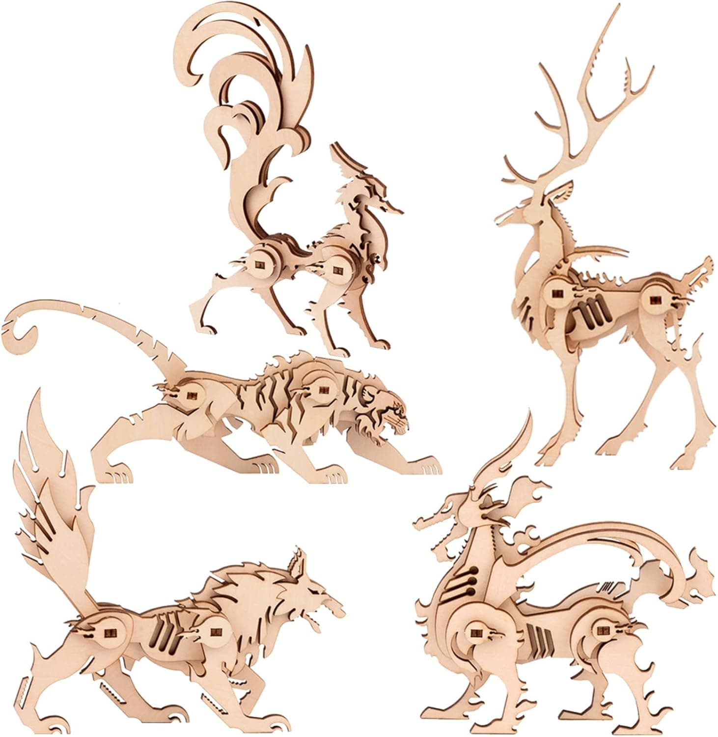 3D Wooden Puzzles Animal Model - Collectibles Wooden Model Kits for Adults Desk Display Gift for Boys/Girls(5 pcs) (Animal Model)