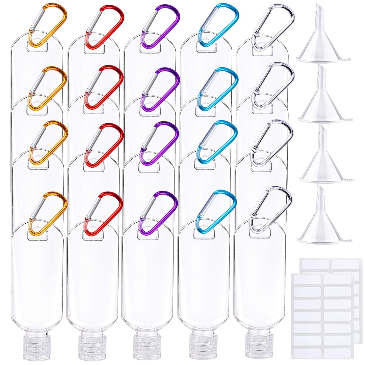 Aodaer 20 Pieces 50 ml Plastic Flip Cap Bottles with Keychains Travel Bottles with Hooks Refillable Container for Toiletry Travel Outdoor