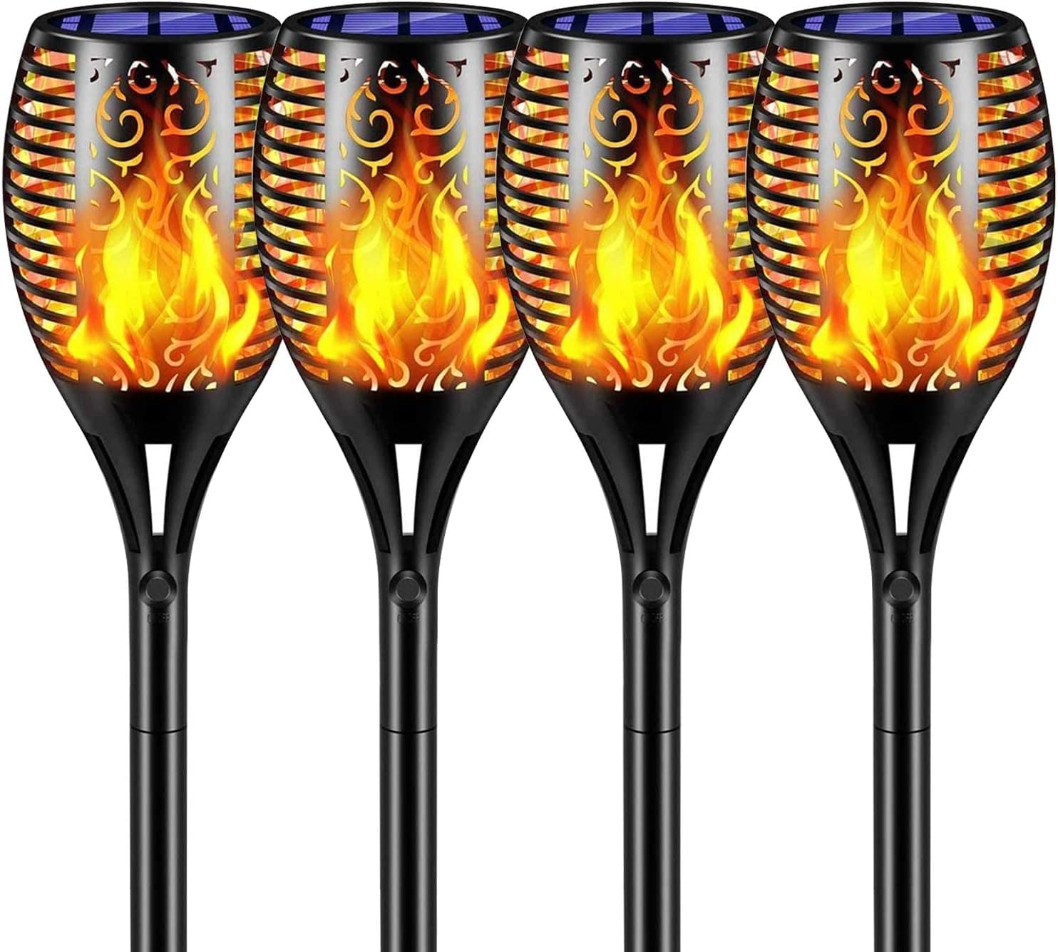 HIWEIS solar torch light outdoor dancing flashing flame light landscape decoration light --- Each 96 LED Dusk to dawn terrace garden automatic on/off safety 4 pieces flame light